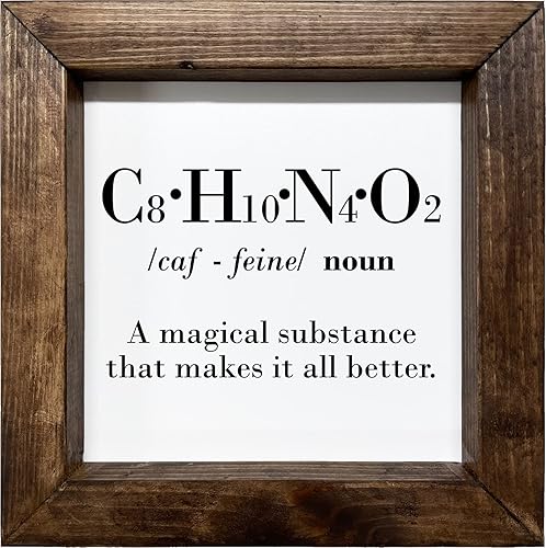 Letrero enmarcado de molécula de cafeína y química de 6 x 6 pulgadas