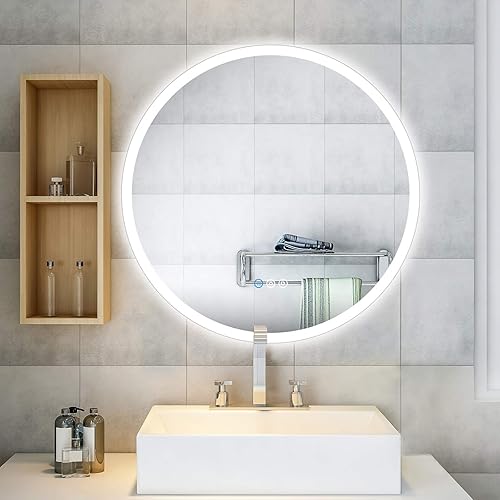 Frameless LED Bathroom Vanity Makeup Mirrors Illuminated Wall Mounted Mirror with Anti Fog & Dimmer Touch Switch Mirror 28 inch