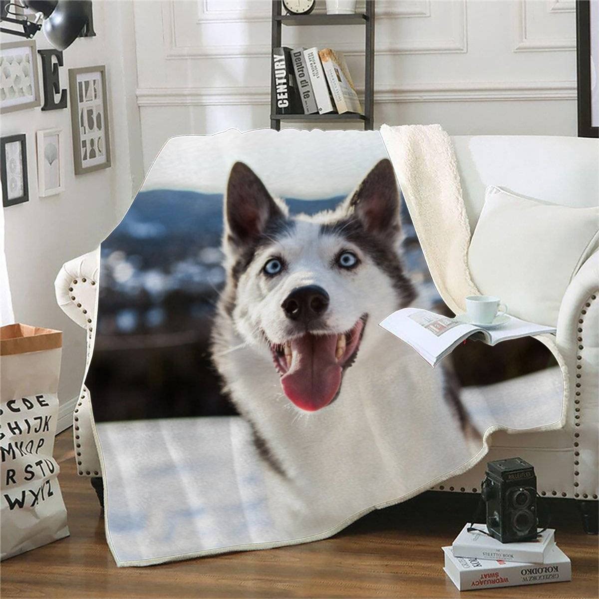 Plaid Couverture Polaire Chien Husky 3D Hiver, Chiens De Traîneau Douce Chaude Microfibre ete Hiver Couverture en Flanelle 150x200 pour Jeté de Canapé, Dessus de lit pour Enfant Fille Garcon