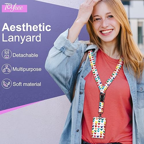 Miniatura 9 de Toykee Soporte para tarjetas de identificación con cordón y clip retráctil para carrete, ramo de flores, patrón floral, tarjeta de nombre, cordón