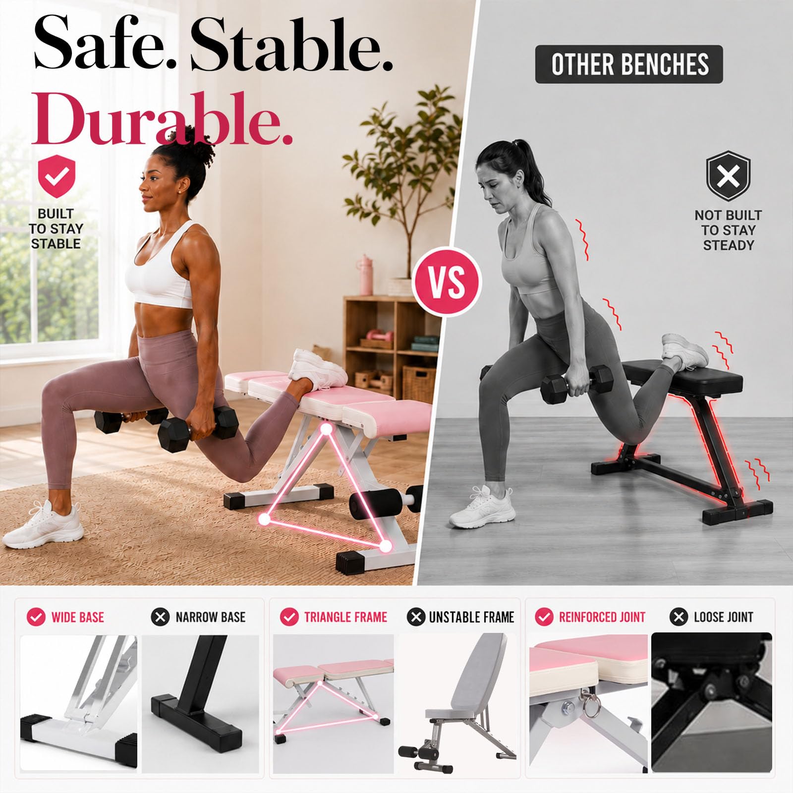 Adjustable Weight Bench, Foldable Workout Bench for Home Gym | Fast Folding & 7-Position Incline/Decline/Flat, Dumbbell Bench for Home Gym / Garage Gym, Strength Training Equipment