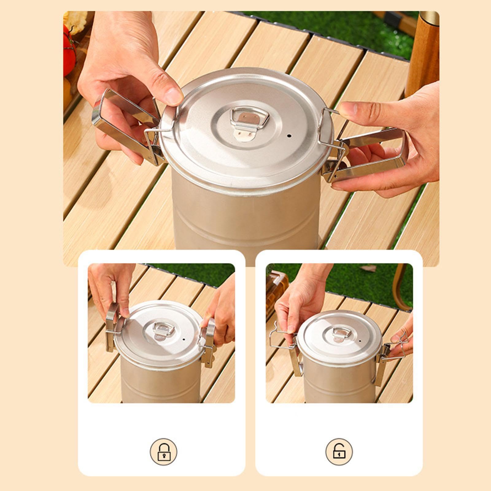 Camping Cocina Portátil Olla Antiadherente Multifuncional en Acero Inoxidable con Vaporera para Cocinar Adecuada para Mochilero Senderismo Pesca Picni