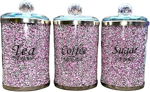 Crushed Diamond Effect Tea Coffee Sugar Canisters in Pink