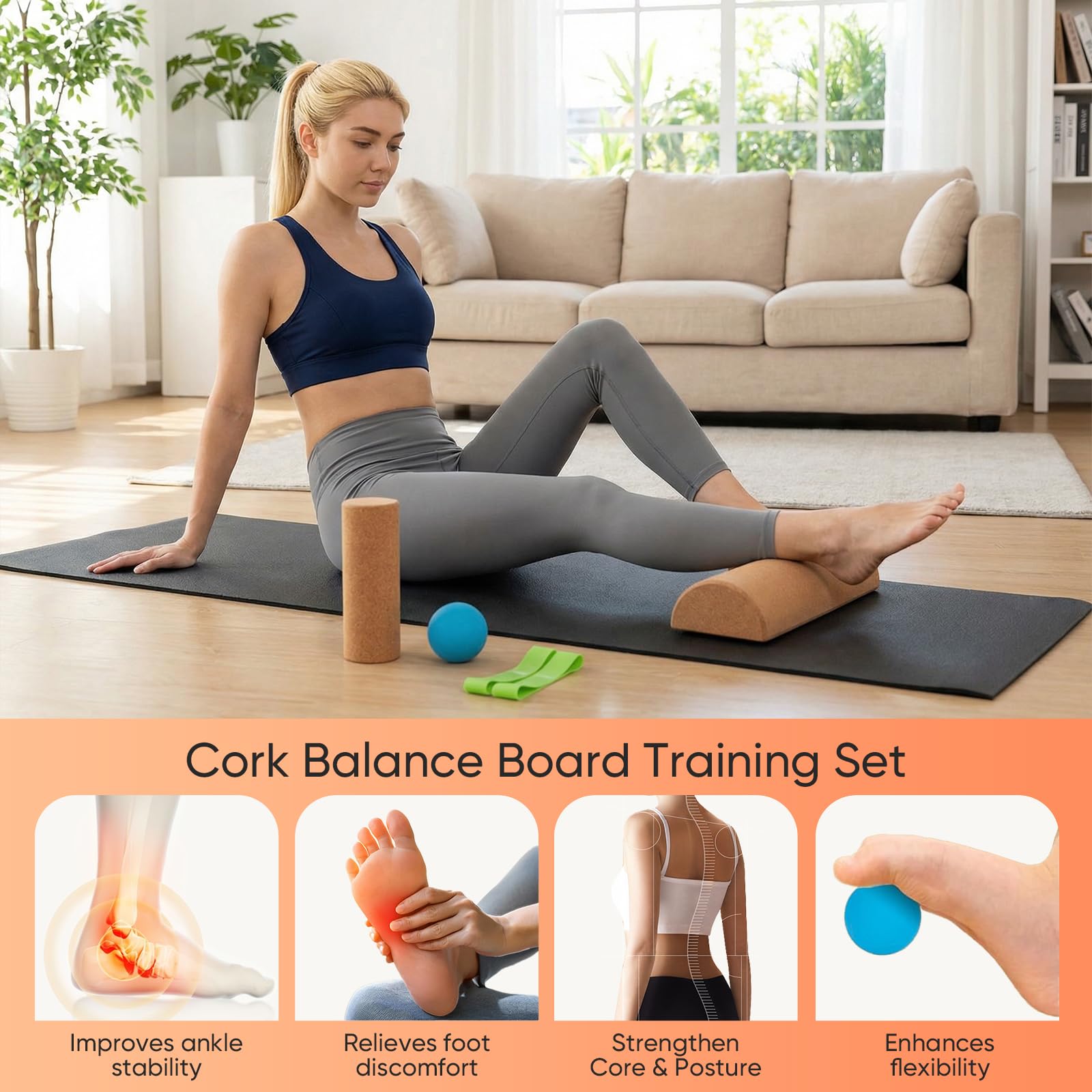 Tabla de Equilibrio Corcho, Corcho Pie Tabla de Equilibrio Set, Foot Balance Board, Tobillos Entrenador Cork, Entrenador Pies para Fortalecimiento para Casa, Oficina, Fisioterapia