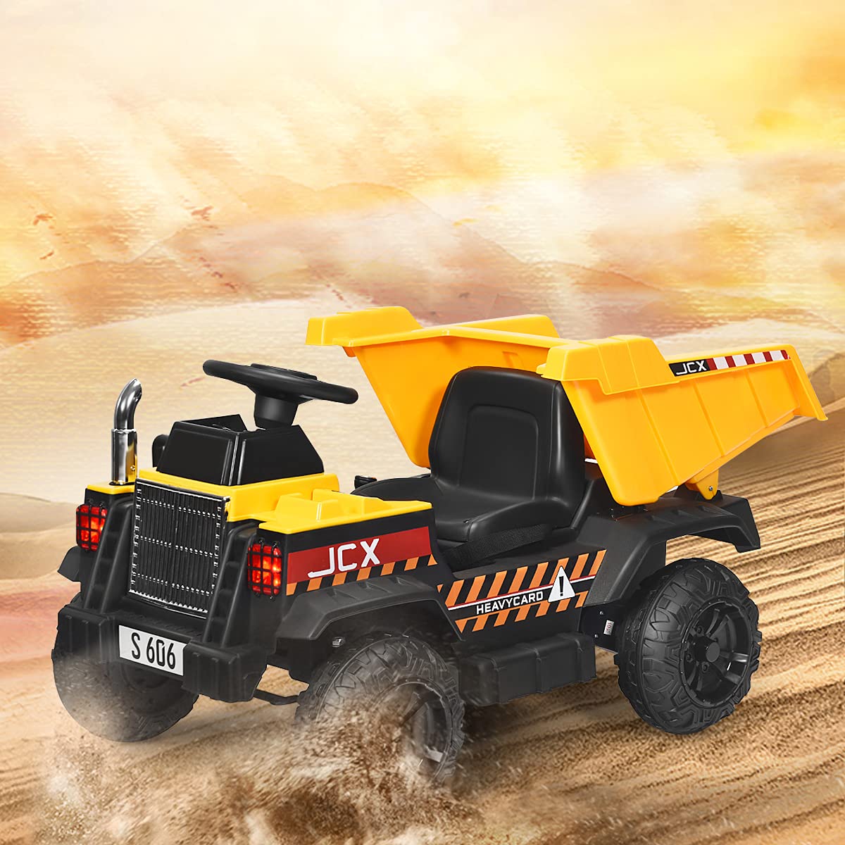 COSTWAY 12V Kinder Traktor mit elektrischen Heckschaufel, 3-Gang Aufsitztraktor mit 2,4G-Fernbedienung, Lichtern, Musik und Radio, Elektrotraktor 3-5 km/h für Kinder von 3-8 Jahren