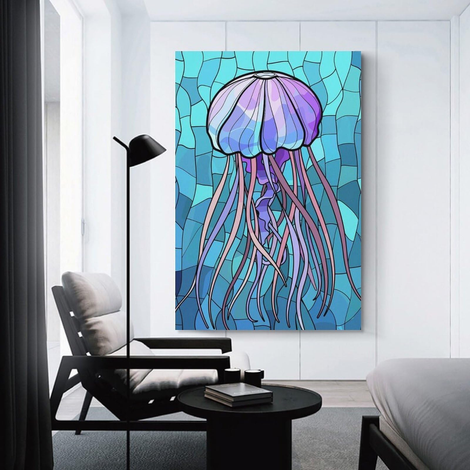 Junmoney Unframe-Style-21 Jellyfish In Blue Water Canvas Wall Decor, 08X12inch(20X30cm), For Gallery Wall Decor And Room Displays, Wall Decor Suited To Curated Displays
