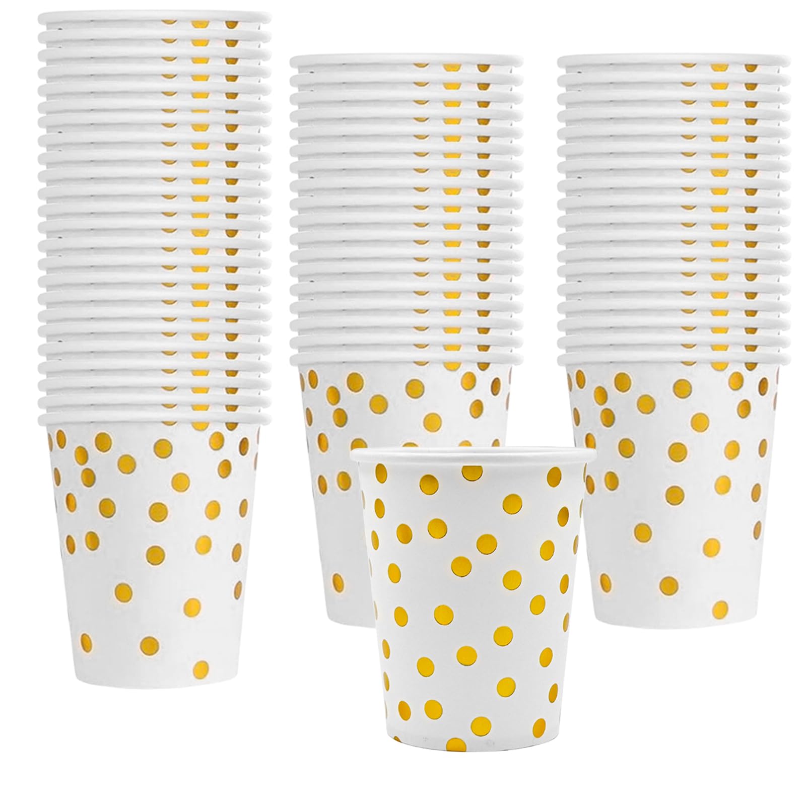 Confezione da 100 bicchieri di carta da 300 ml, bicchieri di carta con puntini dorati, per caffè, succhi di frutta, bevande calde e fredde, fai da te, per feste di compleanno, matrimoni, Natale