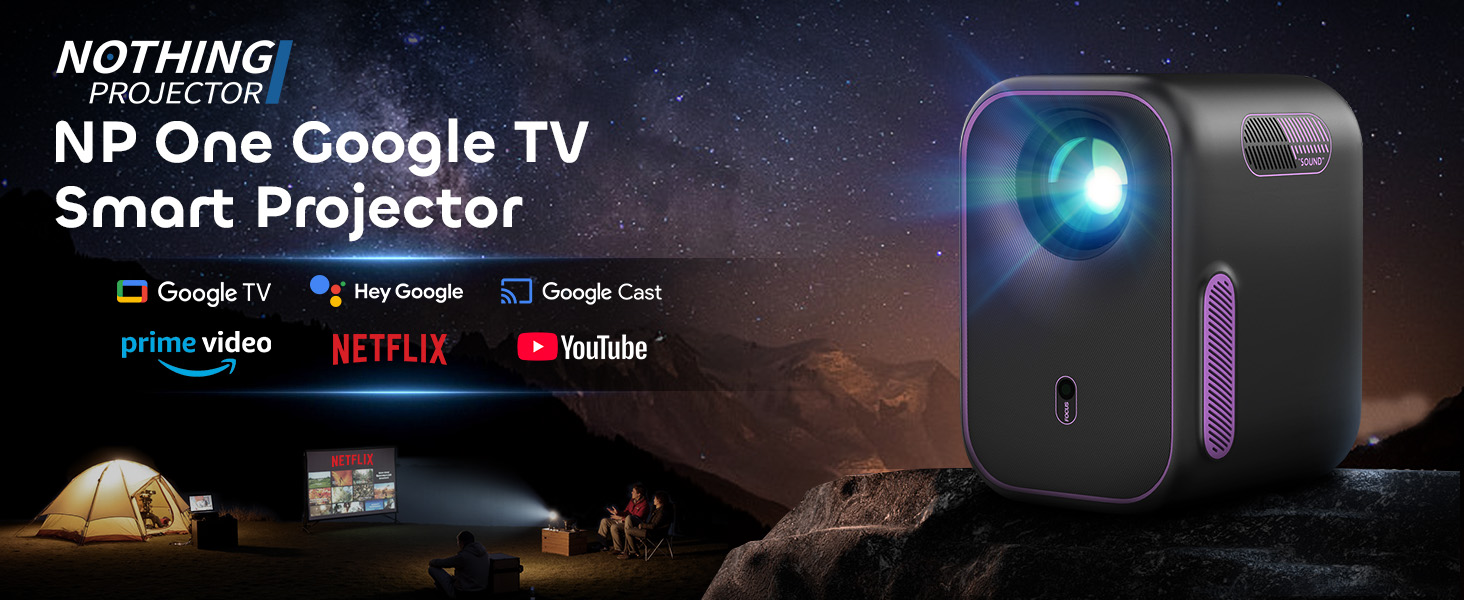 NothingProjector Google TV Beamer Projektor Mit WiFi Bluetooth, 1080P Full HD 4K Unterstützt Smart Projector, Dolby Audio Für Heimkino, Outdoor Tragbar Mini Handy Klein NP One