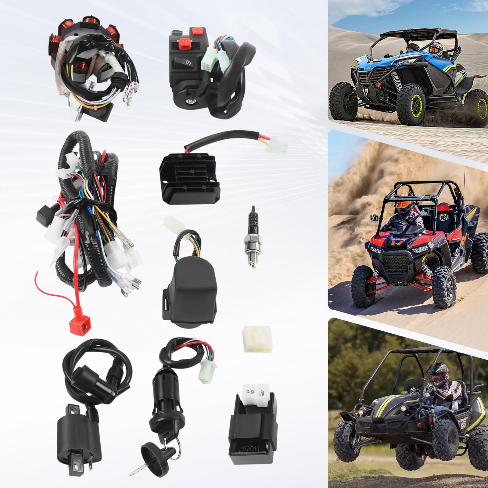 Zestaw wiązki przewodów ATV do silników 4-suwowych 125-250 cm³, kompletny zestaw elektryczny z cewką zapłonową, CDI i stojanem, przewód miedziany i wodoodporny przełącznik, bezpośredni montaż