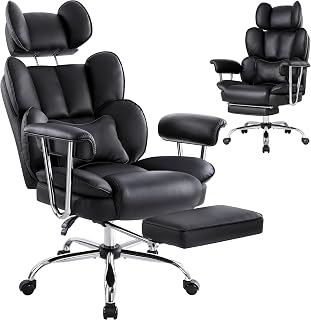 IWMH Ergonomic Office Chair 200 kg, PU Leather Executive Chair Footrest | Desk Chair with Headrest and Armrest Lumbar Support, XXL Wide Seat, Adjustable Height Home Office