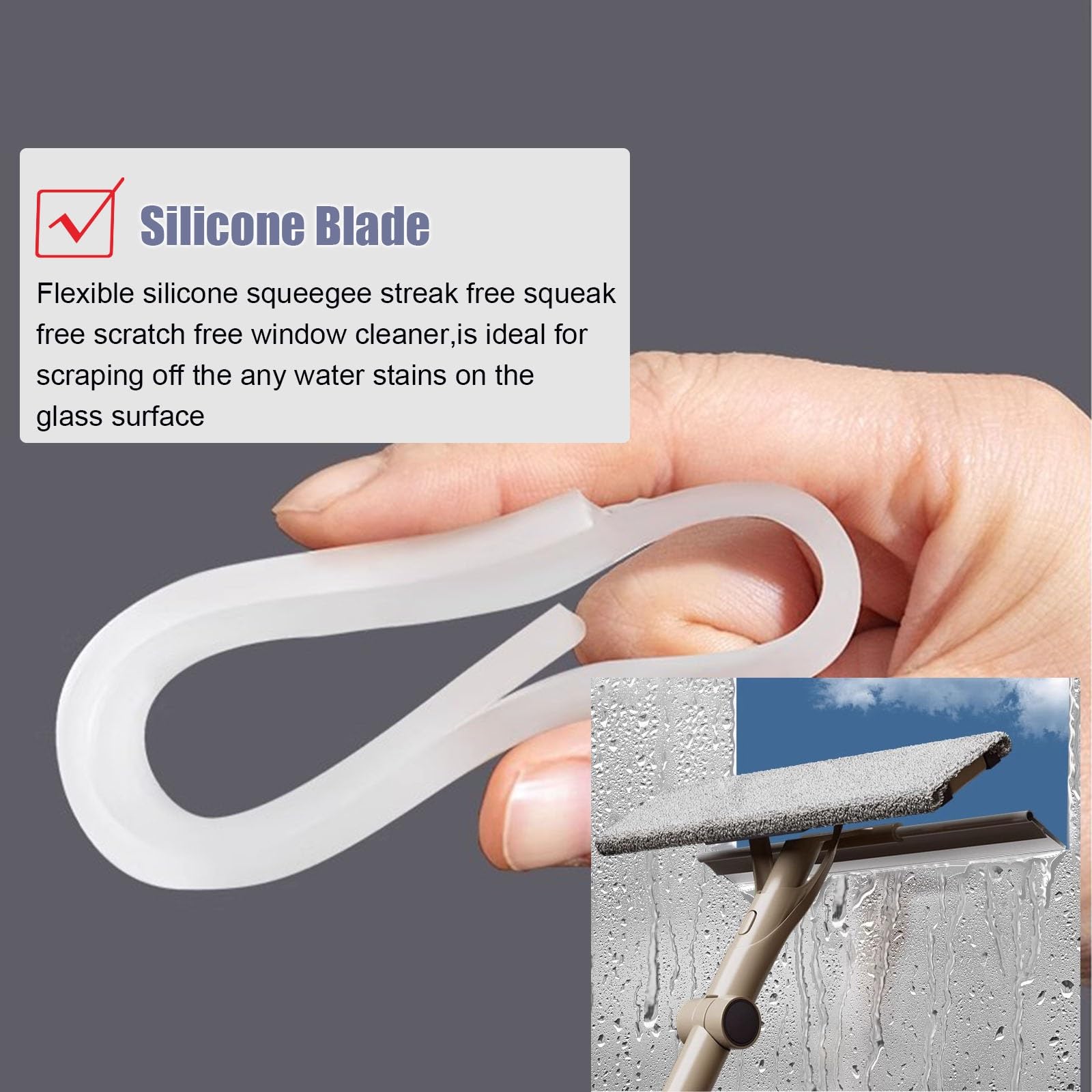 Limpiacristales Limpiador de Ventanas Limpiacristales, Kit 2 en 1 Giratorio para Limpiar Ventanas con 2 Almohadillas de Microfibra, para Coche Interior Exterior Ventanas Altas Cristal Ducha Suelo, Nun
