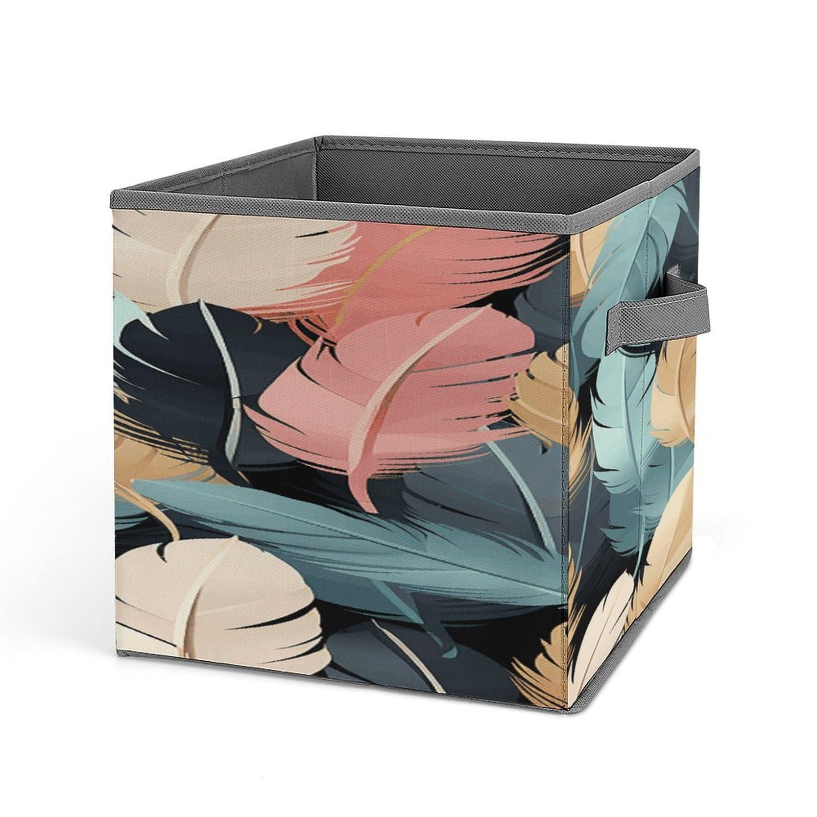 Fodpand Style Feather Storage Cubes Foldable Decorative Fabric, Storage Bins Baskets With Handles, Closet Organizers And Storage For Home, Office,Closet, Clothes