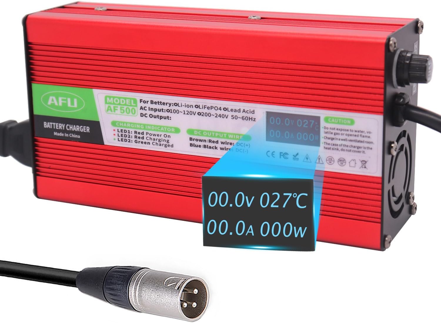 67.2V 5A Charger 60V Li-ion Battery Smart Charger Red Aluminum Case for 16S 60V Li-ion Battery with XLR Plug
