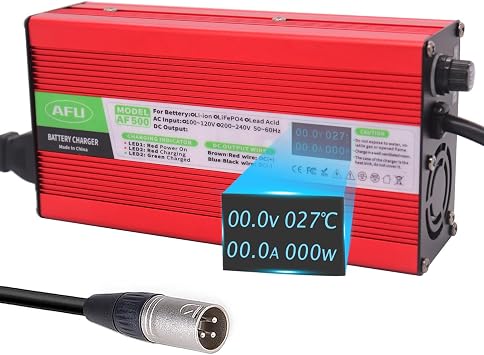 67.2V 5A Charger 60V Li-ion Battery Smart Charger Red Aluminum Case for 16S 60V Li-ion Battery with XLR Plug
