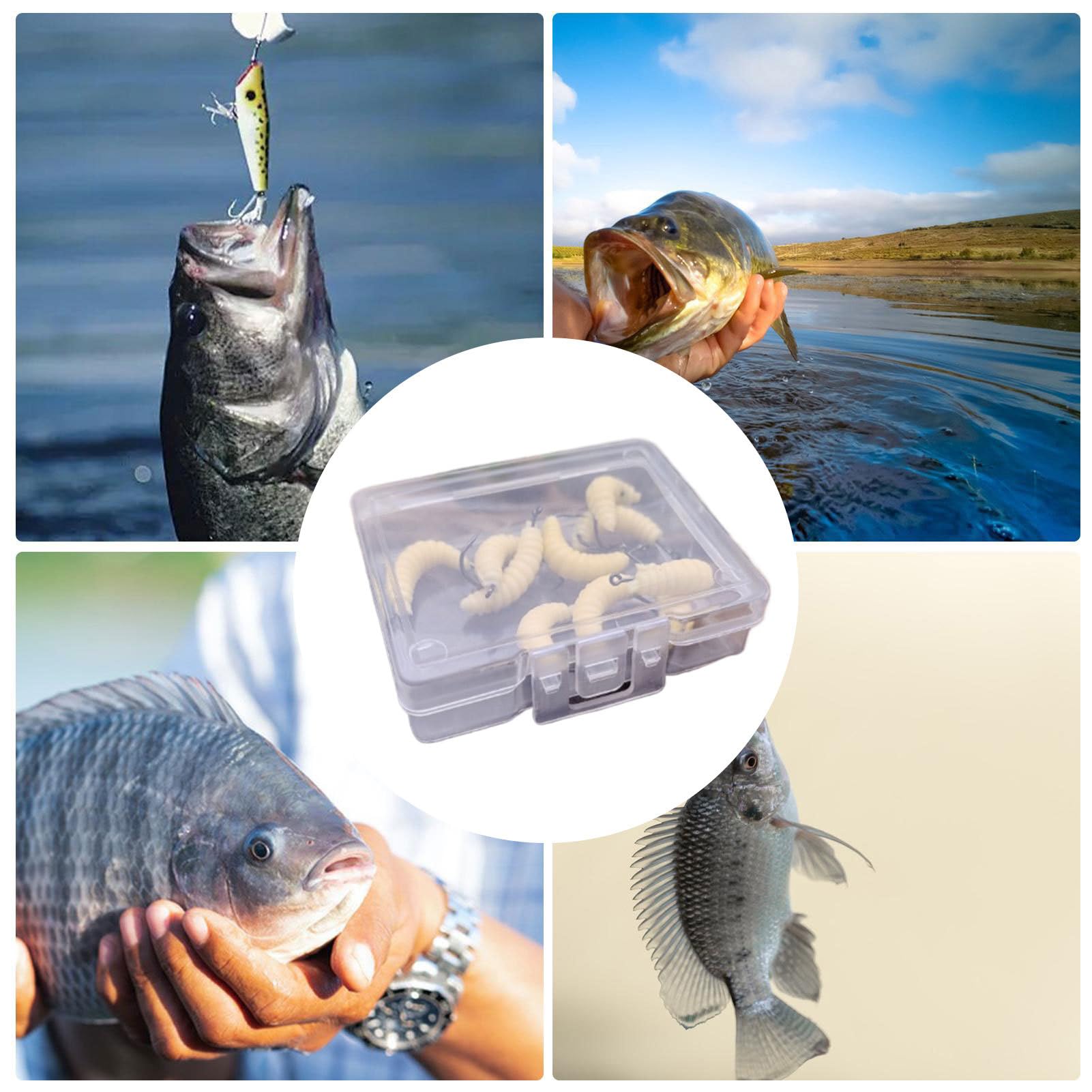 Appât Souple Asticot | Hameçons Leurres pour Bar | 10 Leurres Artificiels pour Étangs et Lacs Outils de Pêche Portables