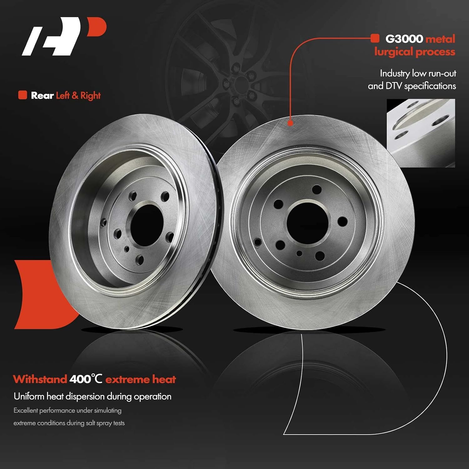A-Premium 12.99 inch (330mm) Rear Vented Disc Brake Rotors + Ceramic Pads kit Compatible with Select Mercedes-Benz Models - X164 GL320/GL350/GL450/GL550, W164 ML320/ML350/ML450/ML500, W251 R320/R350