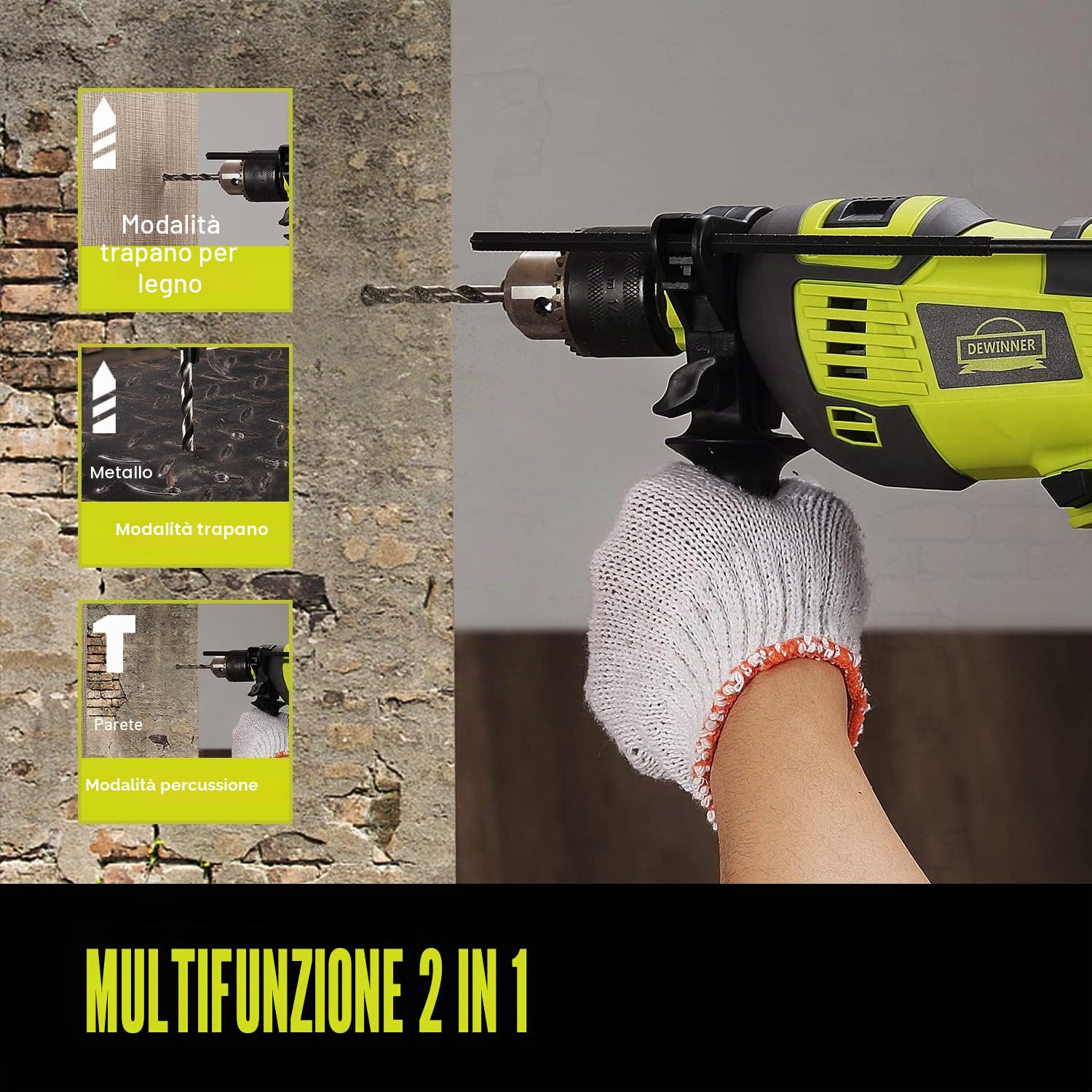 Trapano a percussione, trapano a percussione elettrico con filo da 710 W, mandrino in metallo da 13 mm, 0-3300 giri/min, potente trapano a velocità variabile per foratura in acciaio..