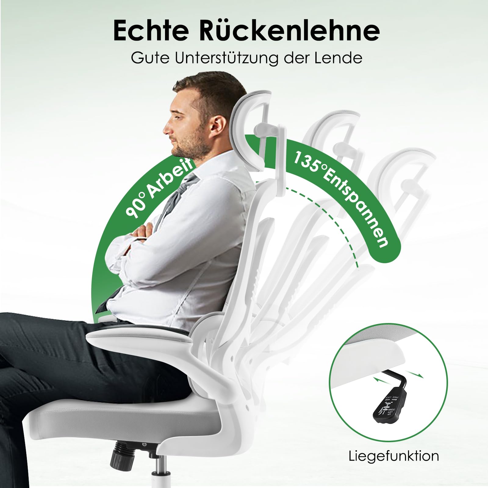 Farini Ergonomischer Stuhl Büro Computer Stuhl mit Rollen Schreibtisch für Bequemer Home Office Höhenverstellbar Chefsessel Bürostuhl mit Kopfstütze, Grauweiß