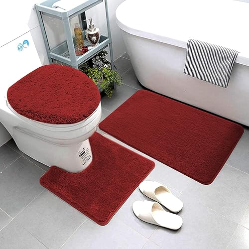 Miniatura 3 de Smart Linen Juego de alfombras de baño de 3 piezas que incluye alfombra de baño, tapete de contorno y tapa de inodoro, lavable a máquina, microfibra