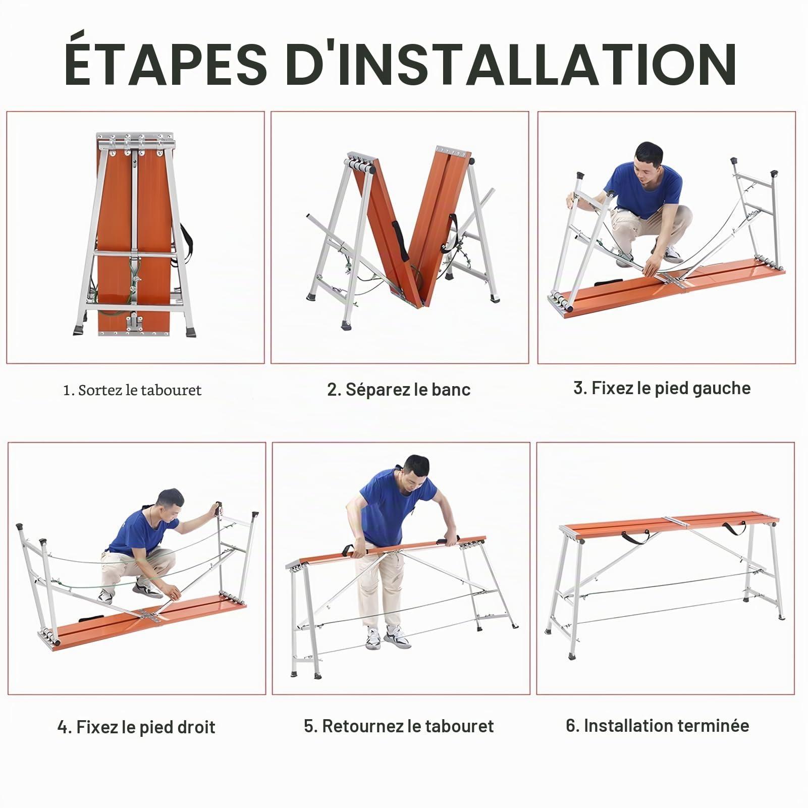 Plateforme de Travail en Aluminium, Hauteur Réglable 76-120 cm