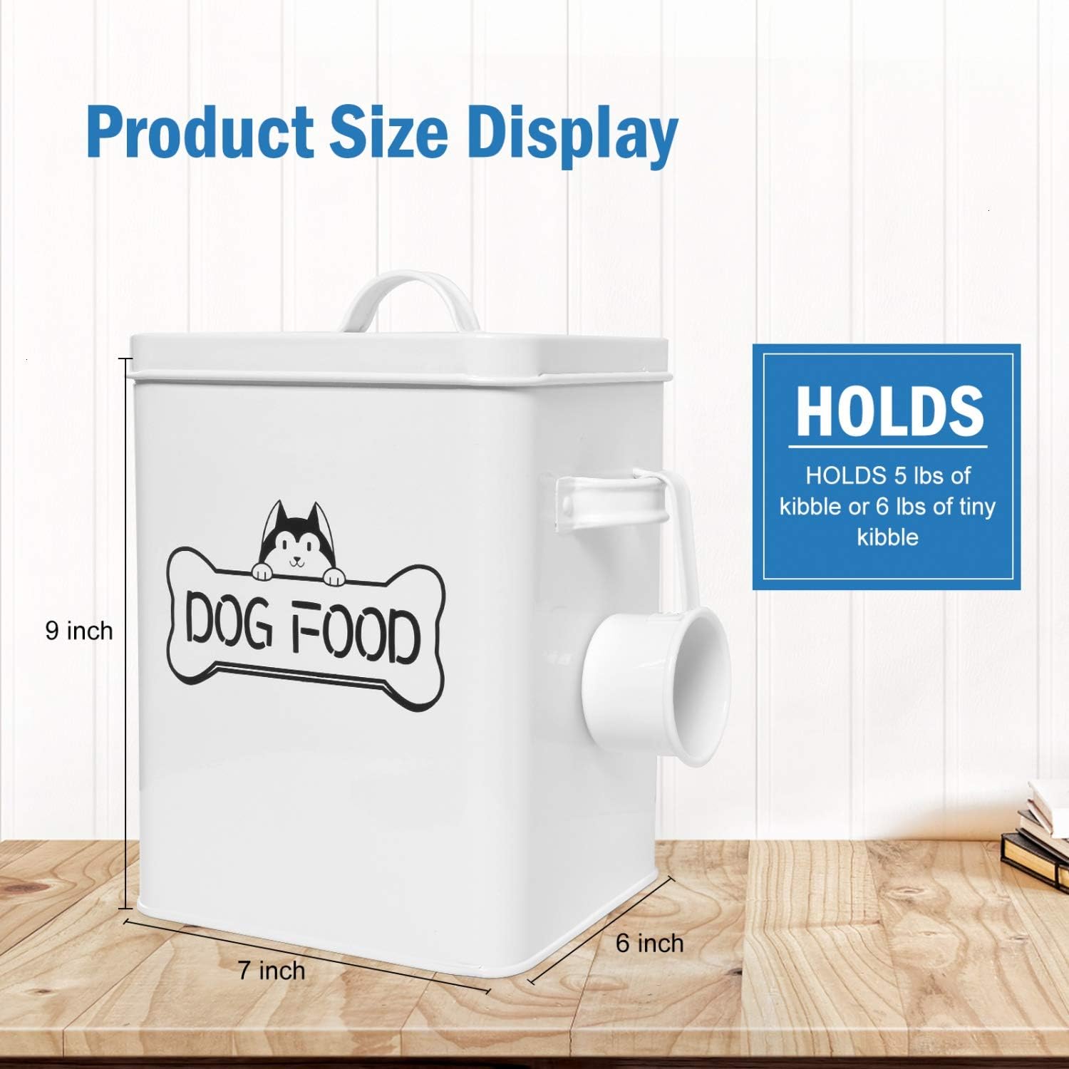 Pet Supplies : Vumdua Pet Treat and Food Storage Container with Serving Scoop - Farmhouse Dog Food Container with Lid, Airtight Dog Treat Storage Tins, Great Gift for Dog Owners, White : 