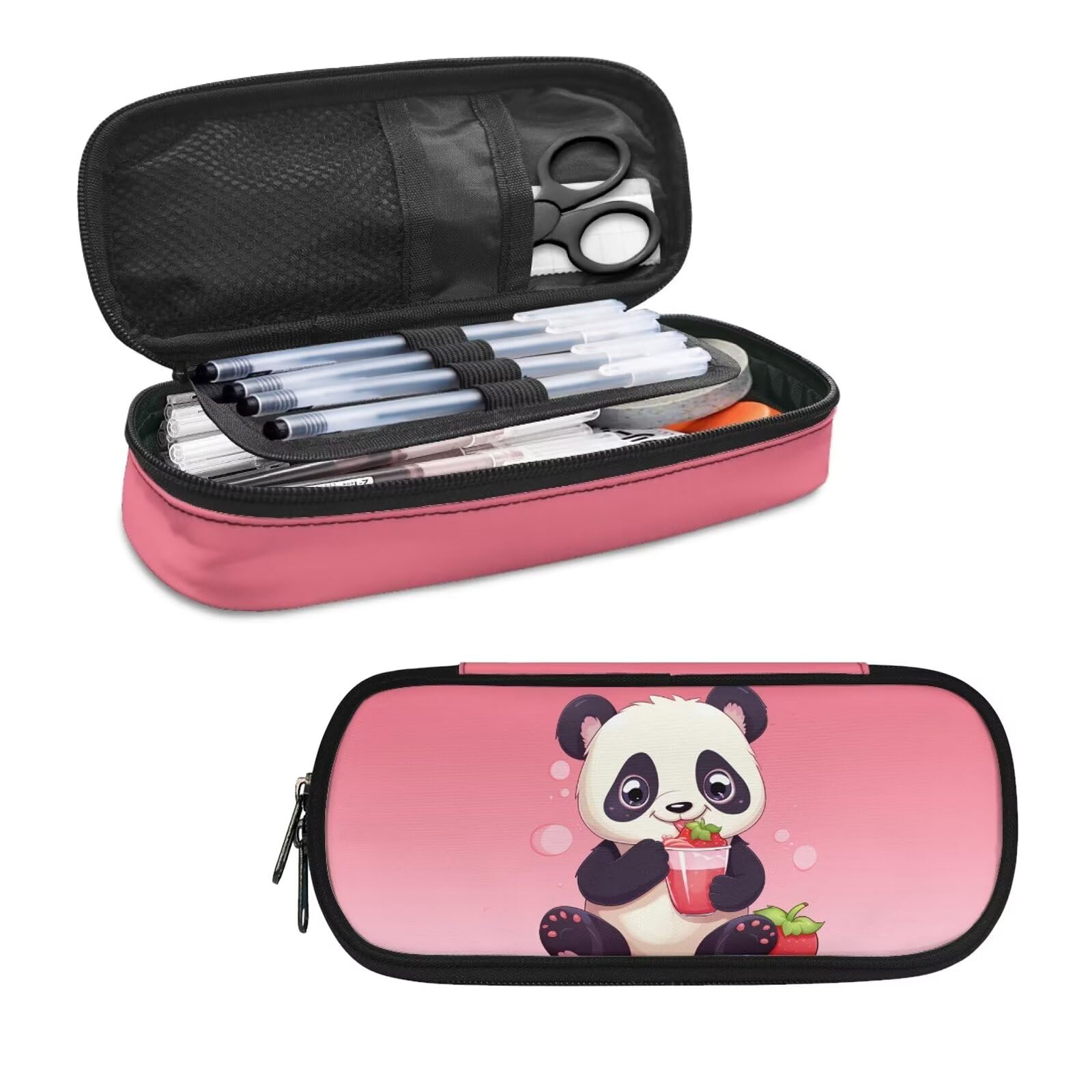 Adorable Panda Pencil Case for Kids Ages 4-8 8-12 Girls Pencil Bag Boys Pen Holder Caddy Aesthetic Stationery Pouch Organzier Cosmetic Bags for Women Teen Home Desk School