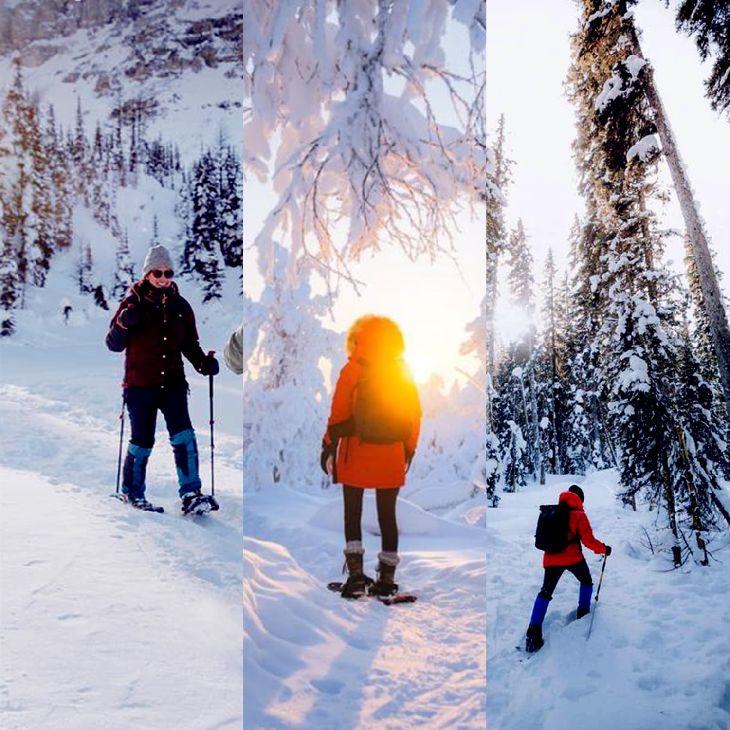 KinZon Raquettes à Neige 3 en 1, légères et Solides, avec bâtons de Trekking et Sac de Transport, Dispositif de rehaussement du Talon, Parfait pour la randonnée