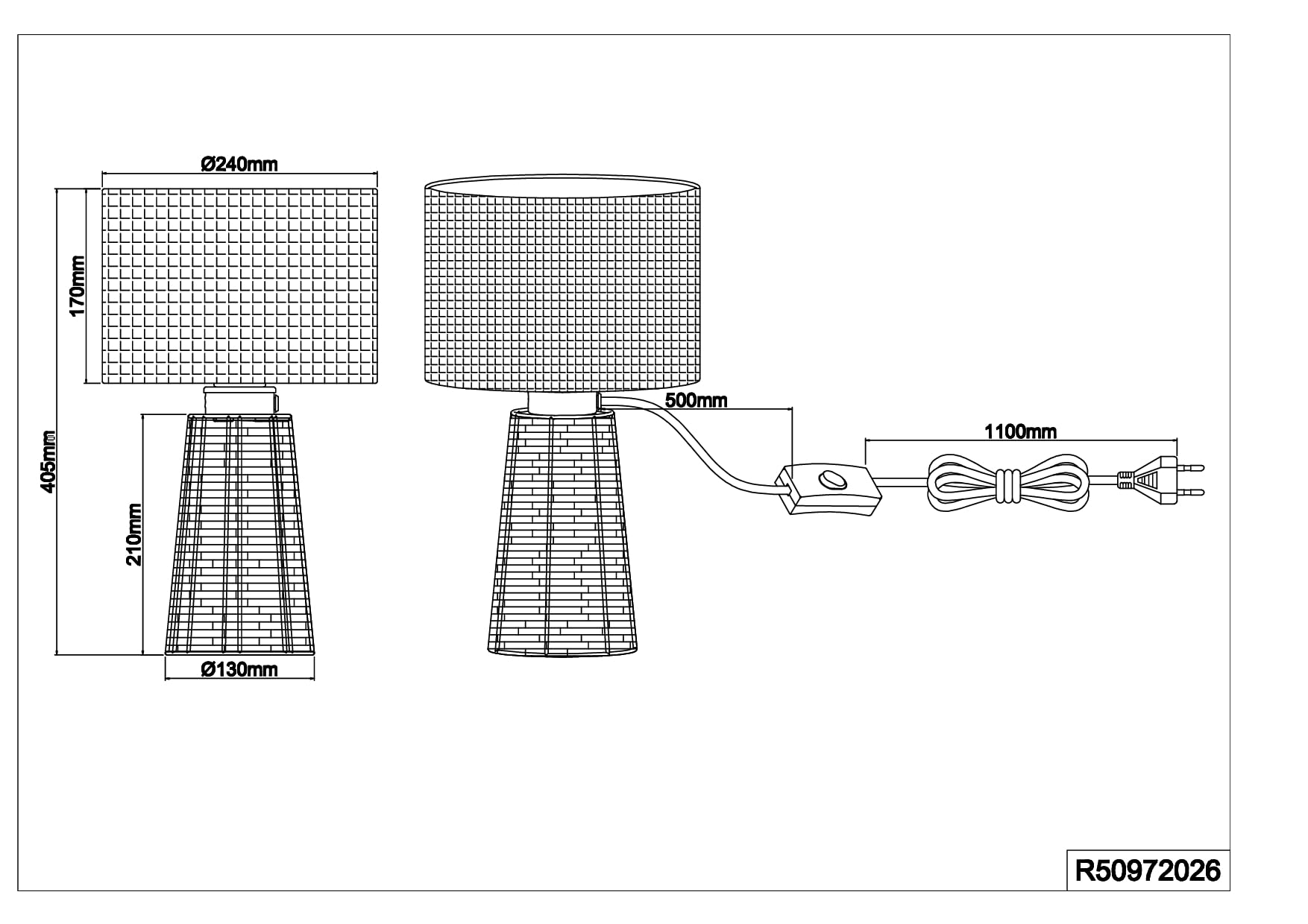 Reality, Lampe de table, Straw 1xE27, max.40,0 W 1xE27, max.10,0 W Corps: Maillage rotin, Brun Ø:24,0cm, H:40,5cm Interrupteur de cordon,IP20,Sans illuminant,Source lumineuse remplaçable p