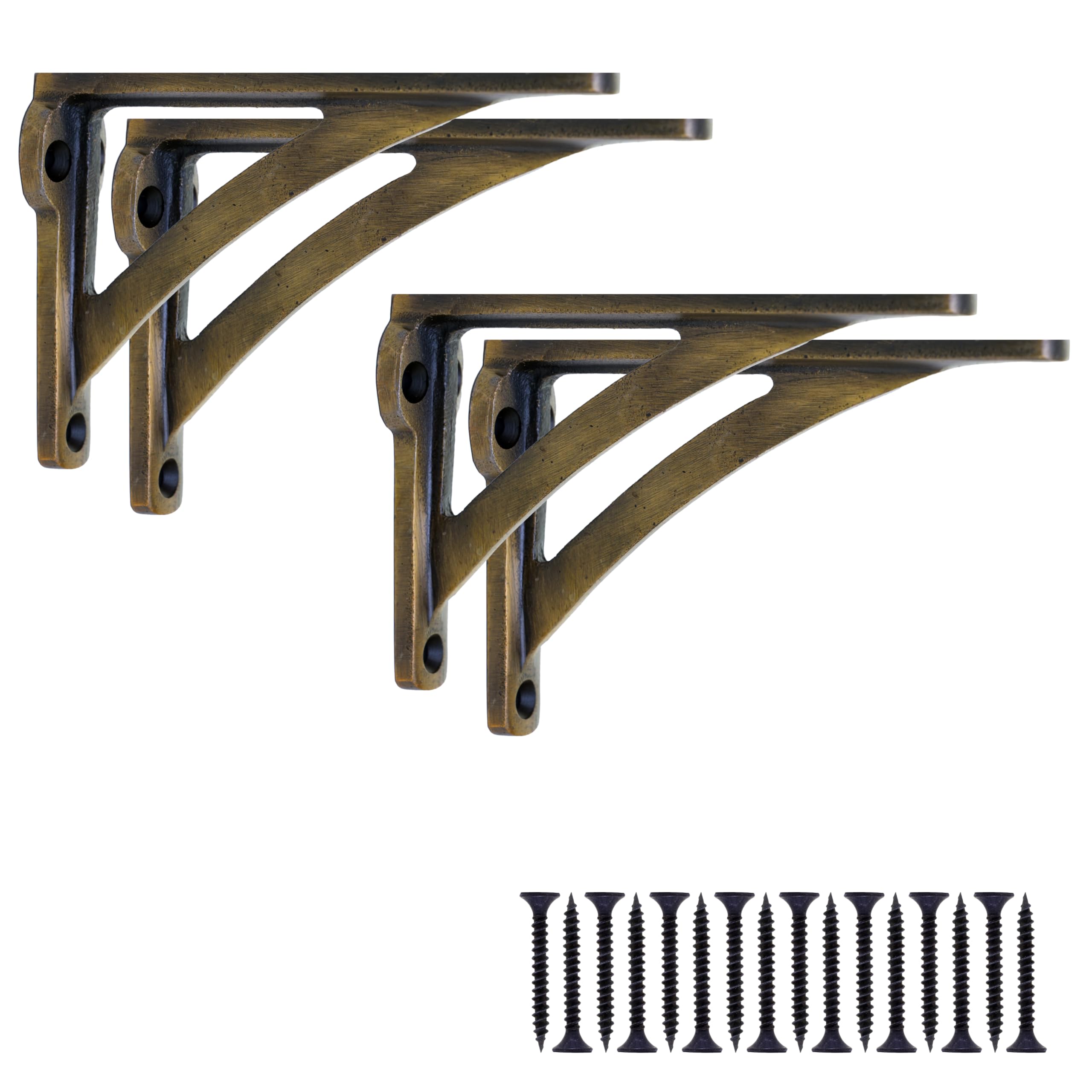 Eduwurxs Antique Brass Ironbridge Cast Iron Shelf Brackets | Heavy Duty Wall Brackets For Shelves | Rustic Supports For Kitchen, Living Room & Outdoor | 3X4.5 (Pack Of 4)