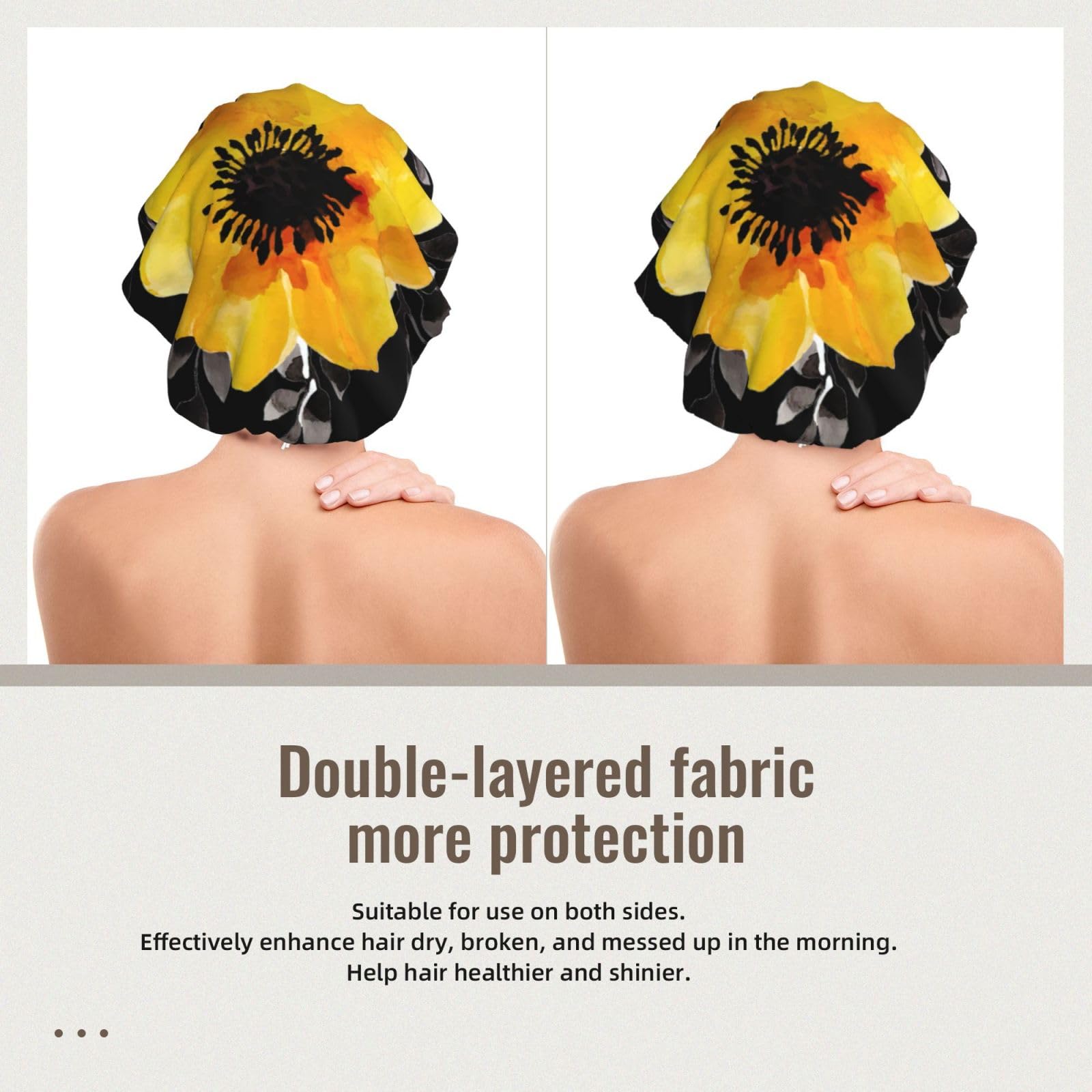 Double Layer Reversible Hair Wrap Satin Sleep Yellow Flower Cap Bonnet for Braid Curly Hair Satin Bonnet