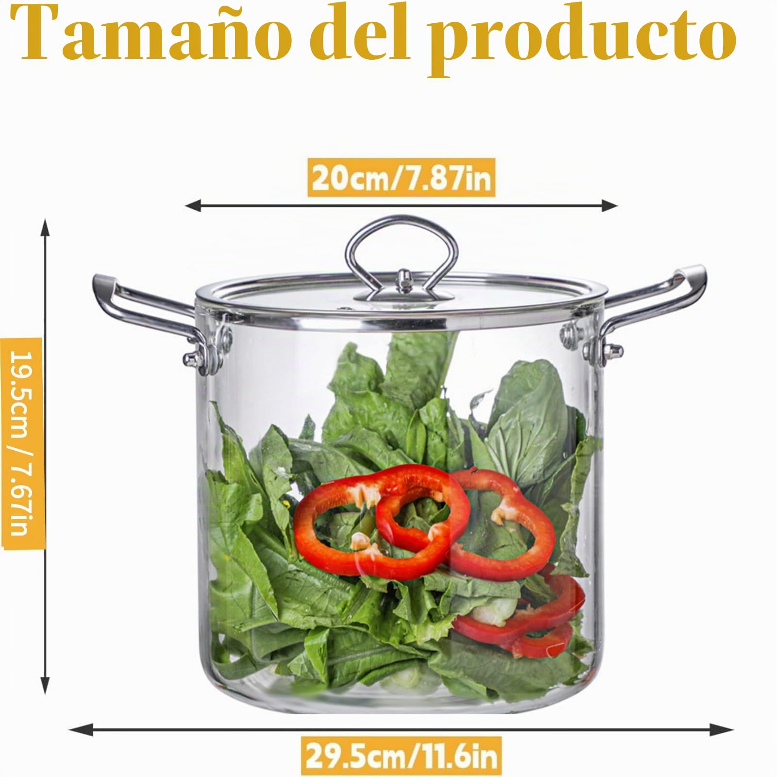 Olla de Vidrio con Tapa, Cacerola de Borosilicato Resistente al Calor para Cocina, con Asas Dobles de Acero Inoxidable, Ideal para Sopa, Leche, Pasta y Más (5.5 L)
