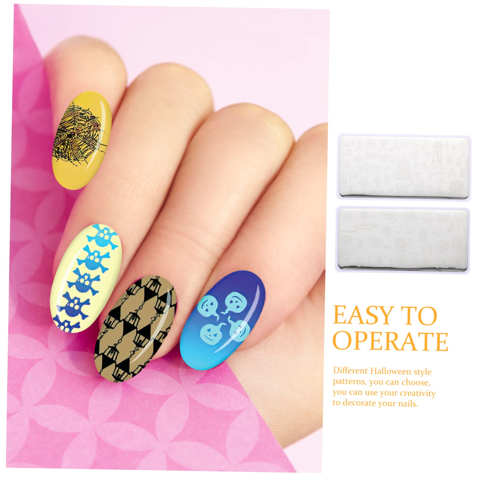 Healeved 8hojas Placas De Estampado De Uñas Para Halloween Plantillas De De Uñas Para Manicura Para Principiantes y Profesionales Inoxidable