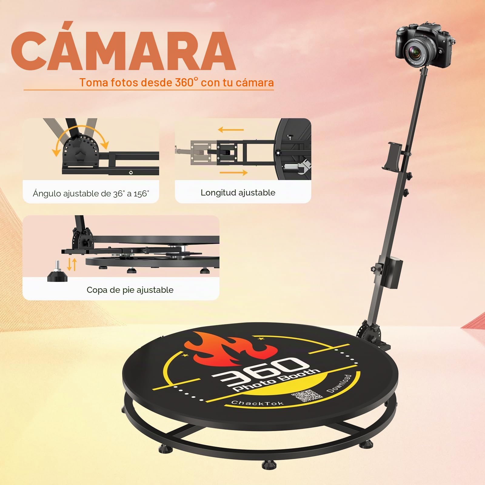 HARZHI 100CM Fotomaton 360, Automática de Photo Booth 360 con Ring Light para Fiestas/Bodas/Youtube/TikTok, Control Remoto y Software, con ChackTok VIP y Estuche de Vuelo, Rosa, Logotipo Personalizado