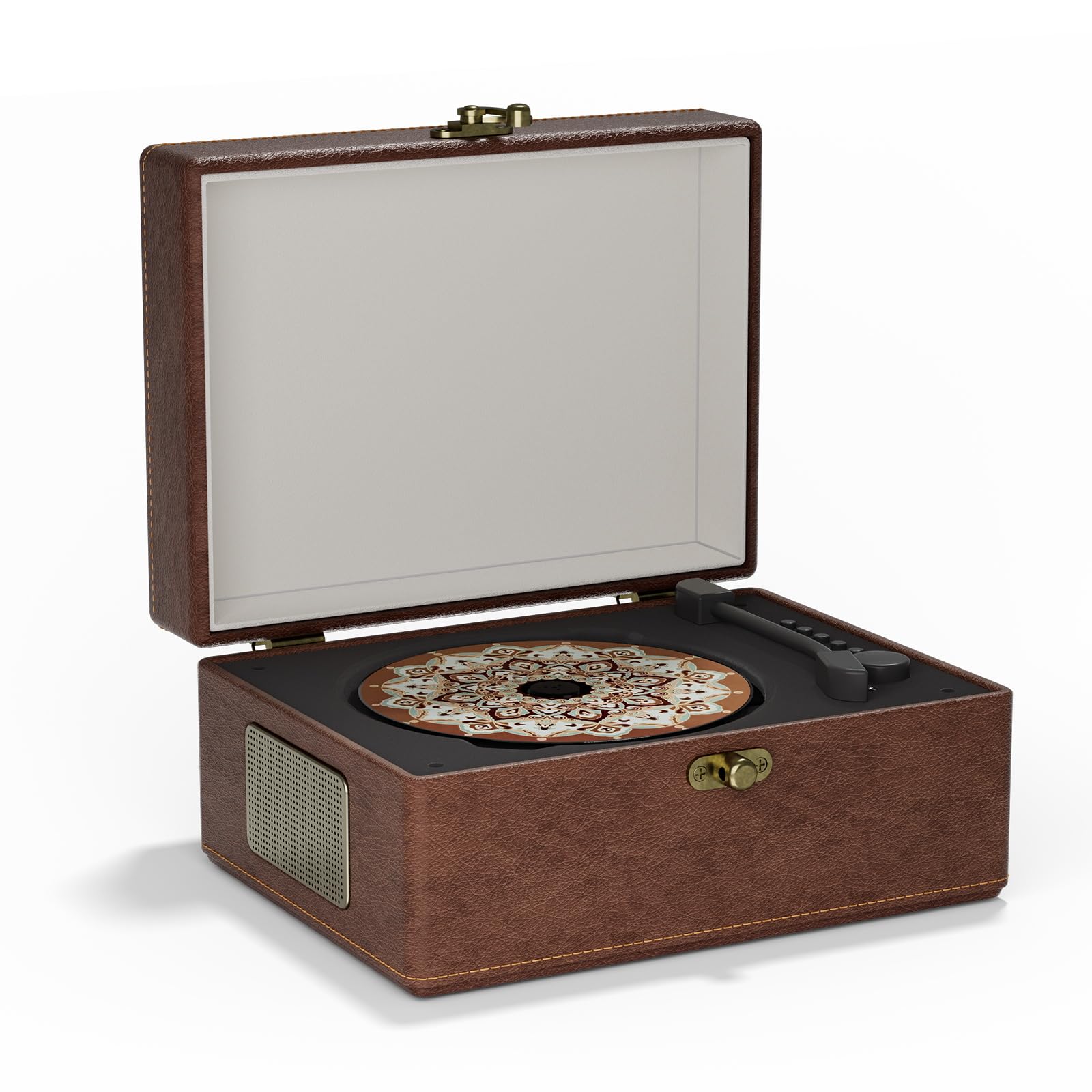 Vintage-Style Portable CD Player with Bluetooth, Brown Leather
