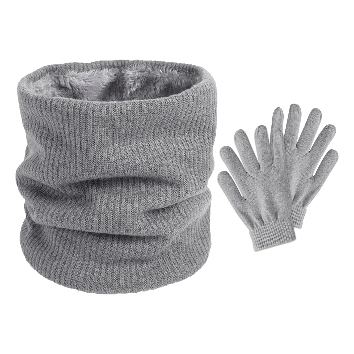 VEHYEGOI 1 Knitted Neck Gaiter And 1 Pair Of Thermal Gloves, Neck Warmer, Windproof Neck Gaiter, Soft Elastic Neck Gaiter