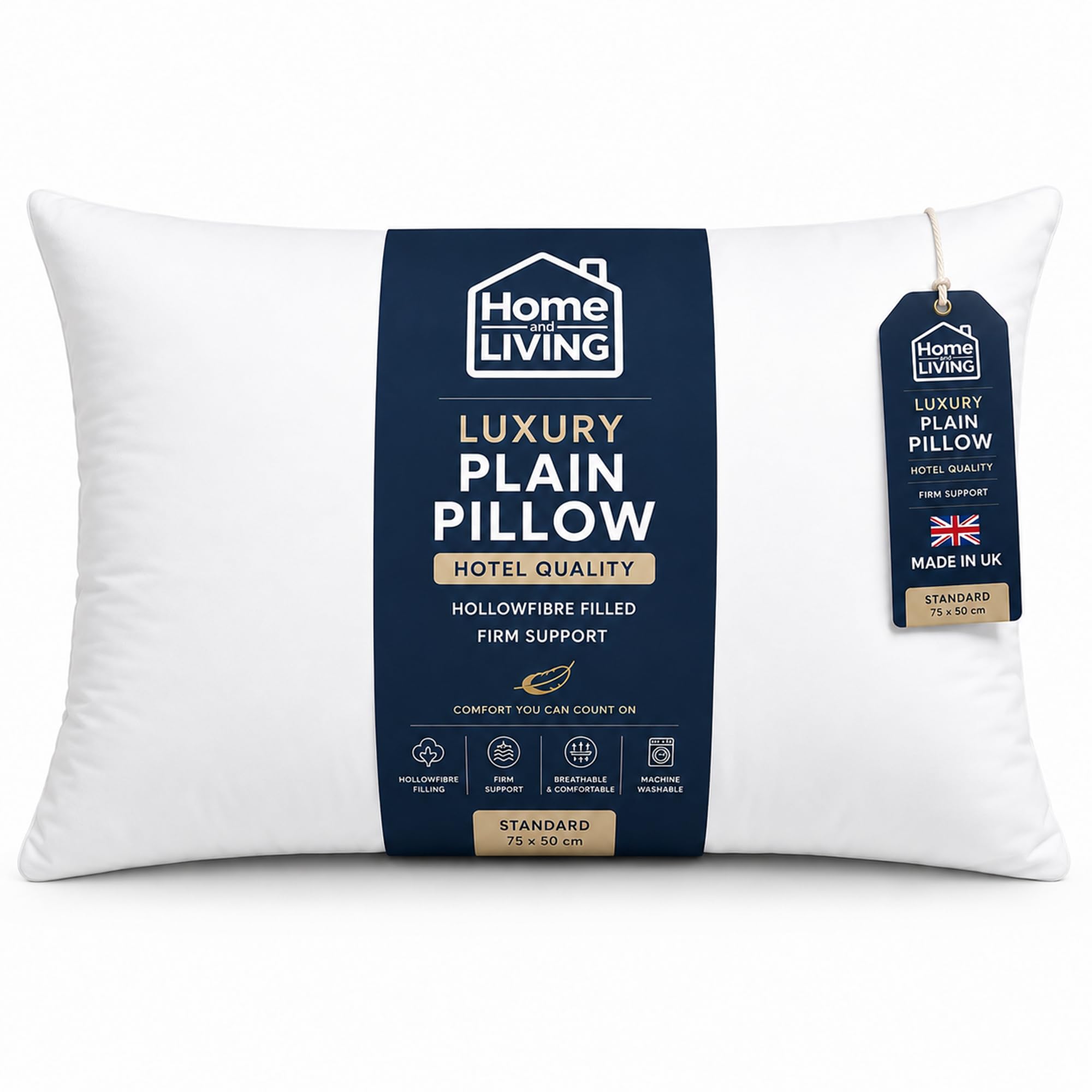 Home and Living Luxury Plain Quilted Pillow (1 Pack) | Hollowfiber Filled Firm & Supportive Bed Pillow | Ideal for Side & Back Sleepers | Neck Pain Relief | UK Size 50 x 75cm