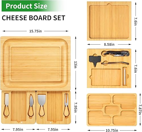 Miniatura 4 de Juego de tablas grandes de charcutería – Juego de tabla de queso y cuchillo con bandeja de queso extra, tabla de charcutería de bambú, placa