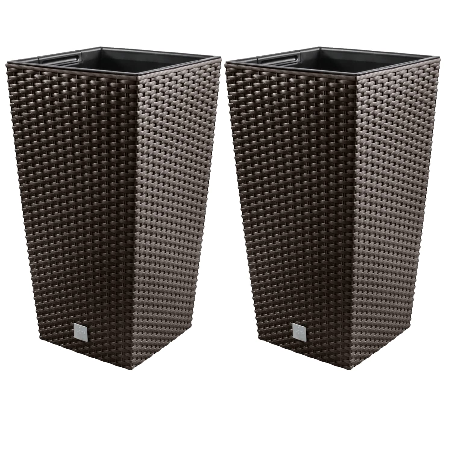 2 x Rattan Flower Pot 7 L - 17 x 17 x 32.5 cm - Plant Pot with Insert Flower Pot Tall Plant Pot Plastic Umber