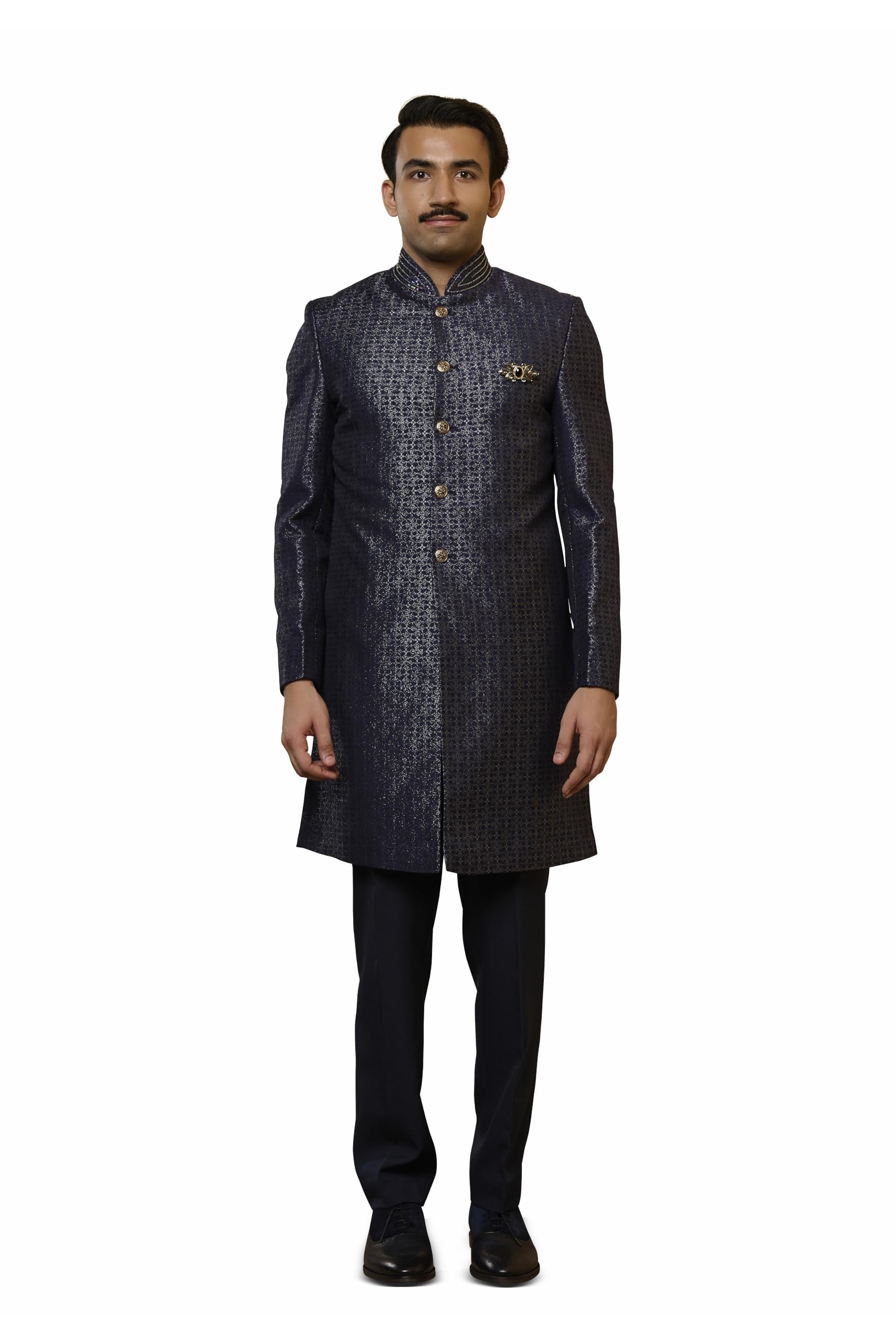 Navy Blue Embroidered Indo-western Set-image-32