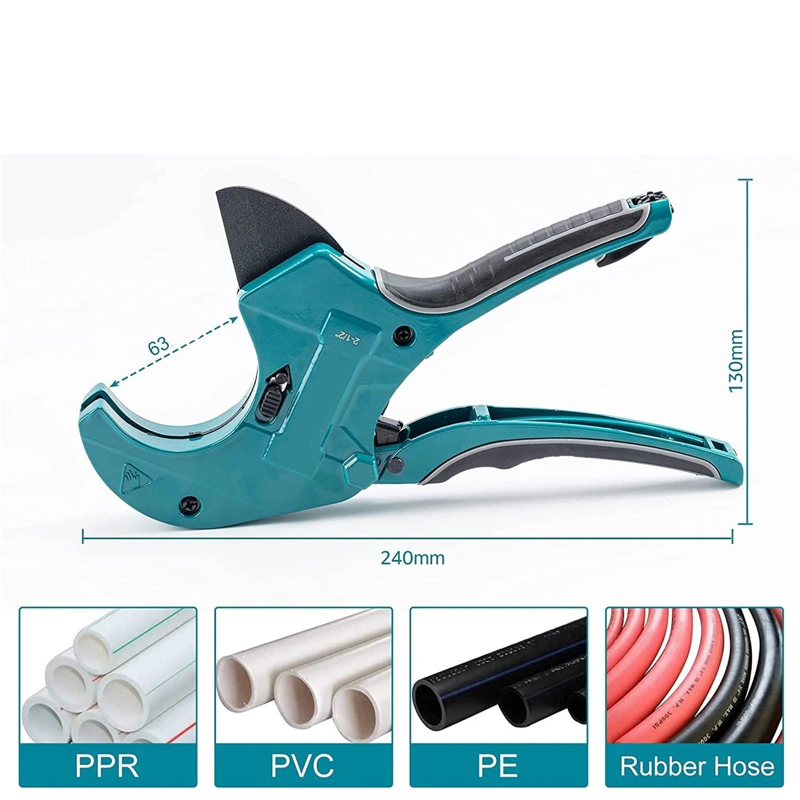Cortador de tubos y PVC con trinquete, herramienta corte rápido una sola mano cuchilla repuesto for cortar 63,0 mm Para Cortar