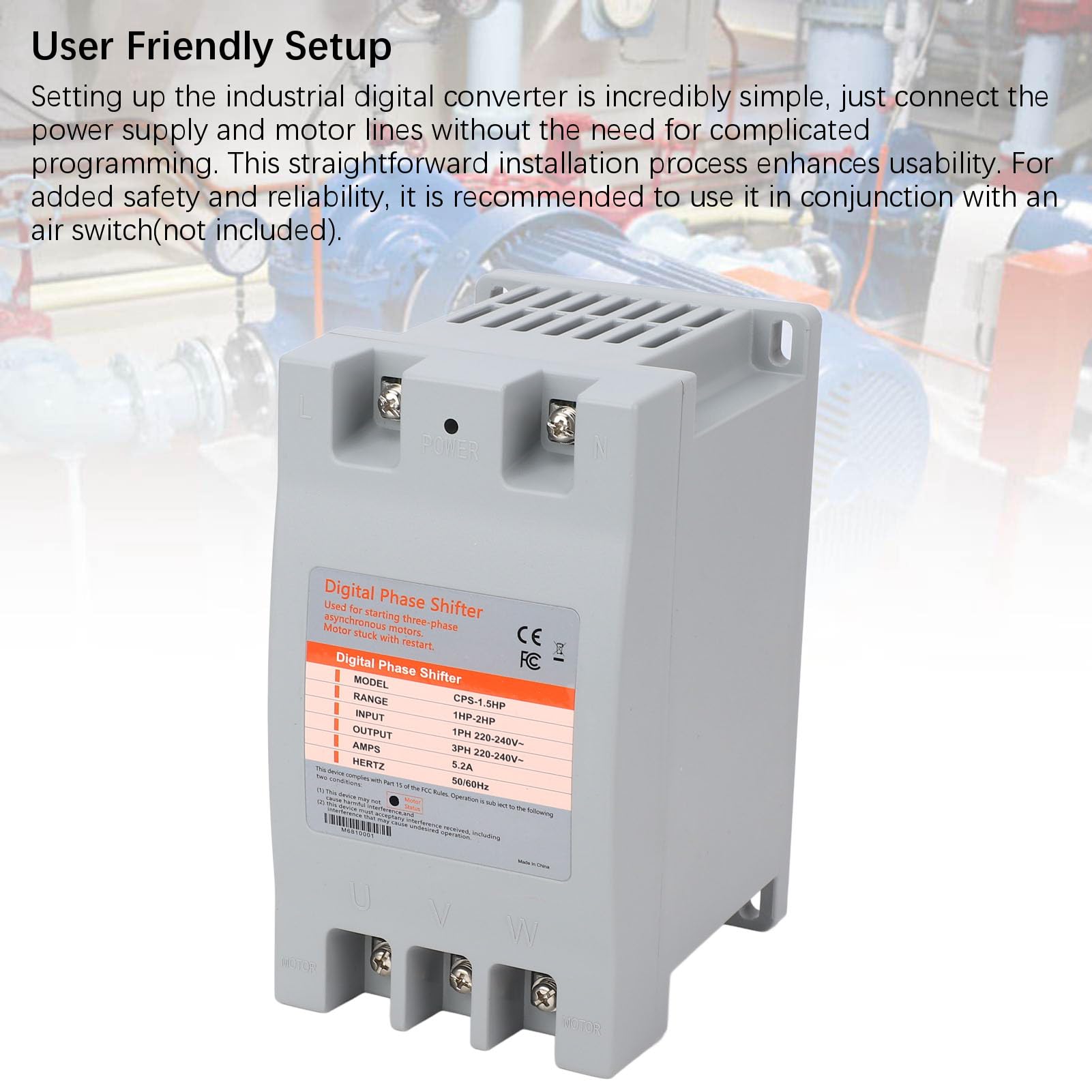 Desfasador Digital Industrial Convertidor Eficiente Monofásico a Trifásico para Maquinaria, ABSPower para Uso Residencial y Comercial Pequeño