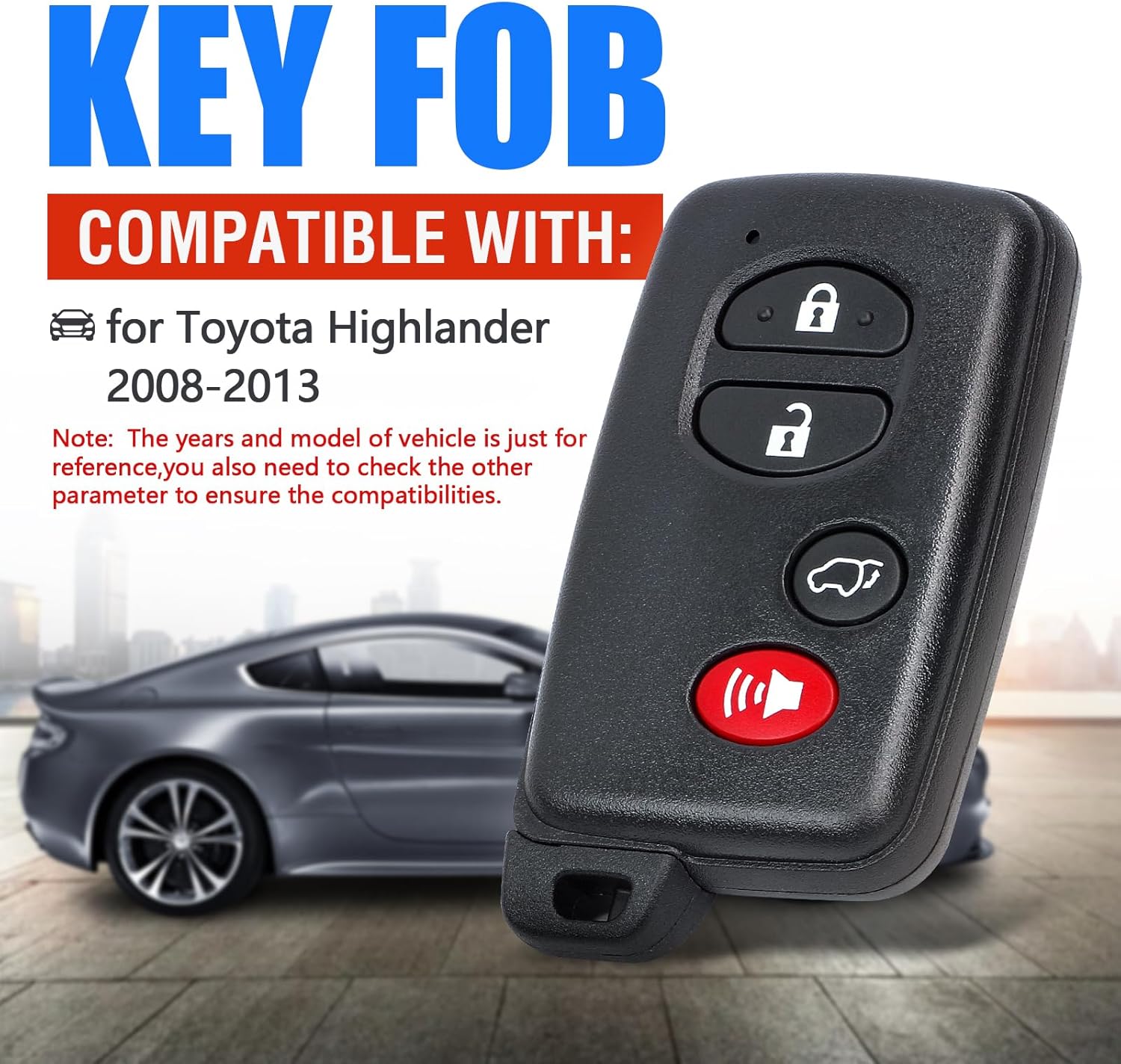Keyless Entry Smart Proximity Key Fob Replacement for Toyota Highlander 2008-2013 HYQ14AAB 271451-0140 Board 89904-48110 4 Button 314.3MHz(for SUV ONLY)