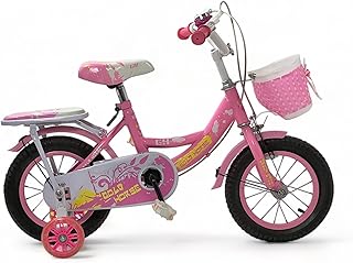 دراجة اطفال من البادر مقاس 12 انش للبنات بعمر 2-7 سنوات مع عجلات تدريب مضيئة، دراجات تدريب للاطفال الصغار مع مقعد خلفي وسلة امامية، دراجات اطفال متعددة الالوان