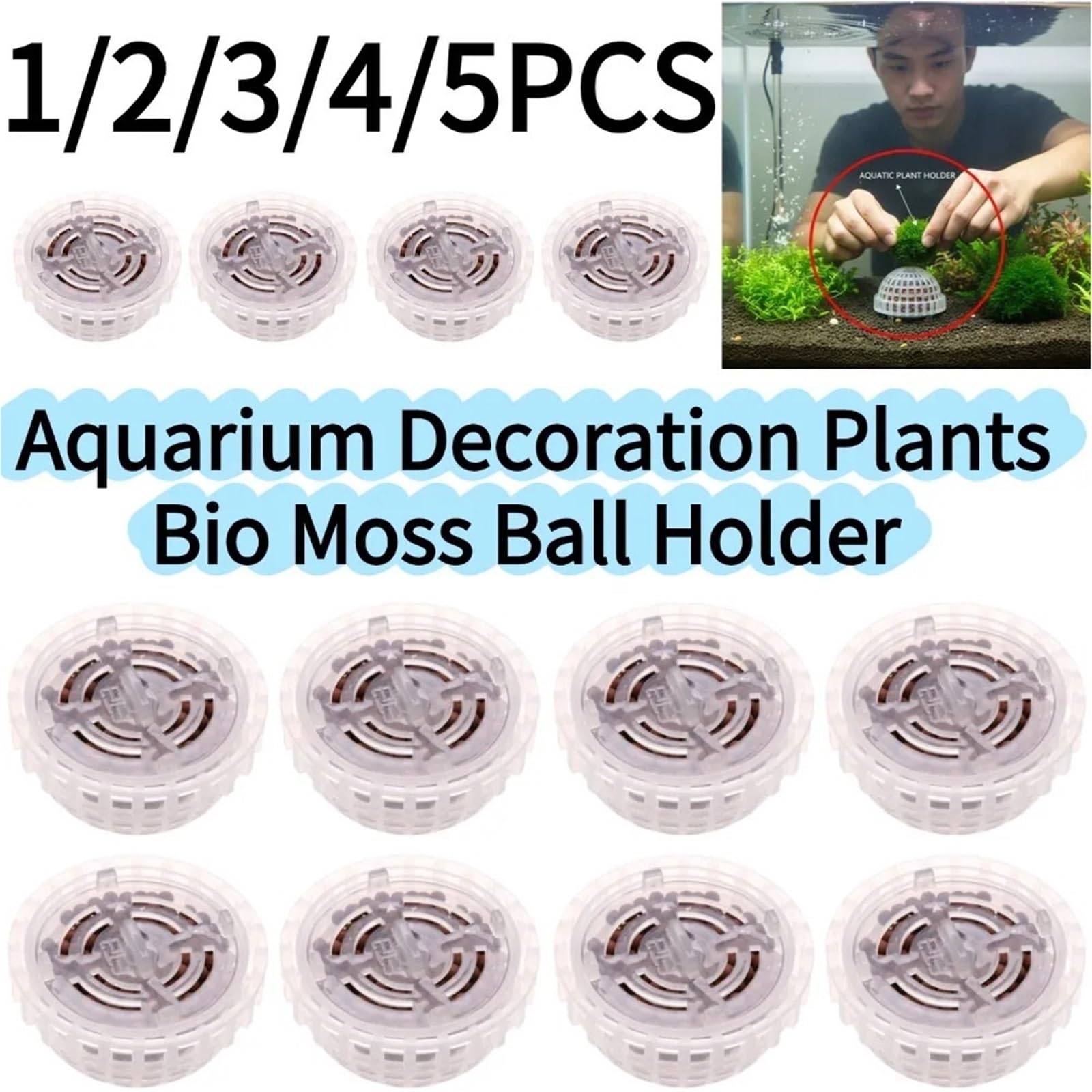 Acuario Decoración Plantas Bio Moss Ball Holder para Acuario | Accesorios de filtro de decoración for pecera, casa de camarones rojos cristalinos, for acuario(5PCS)
