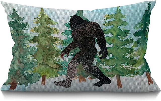 BGBDEIA Sasquatch Lumbar Cushion Cover 30X50cm 12x20 Inch Decorative Bedroom Living Room Watercolor monster pine tree wildlife Rectanglar Throw Pillow Cover for Bed Sofa Couch