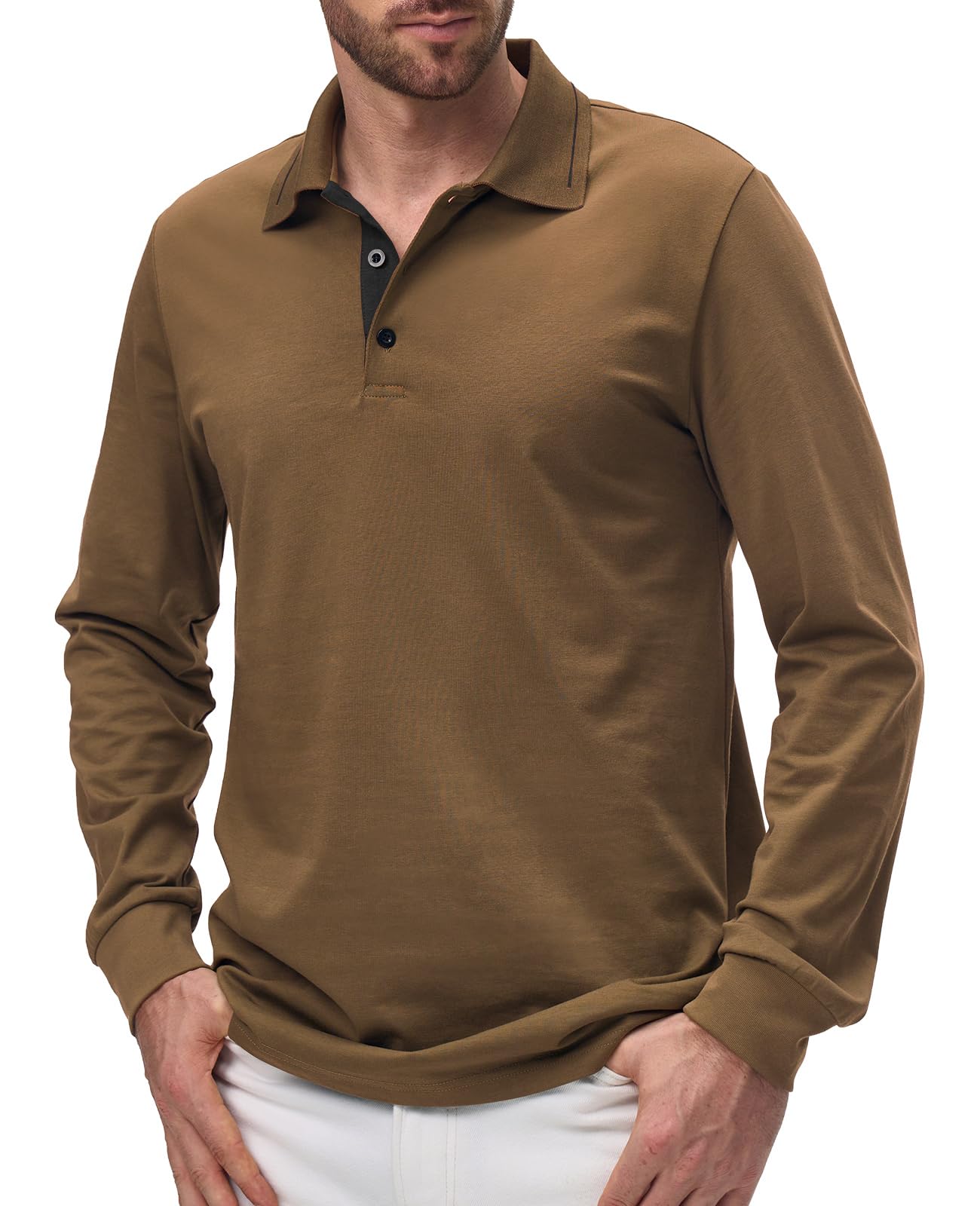 Comilaka Uomo Polo Casual Manica Lunga Poloshirt Top Golf Maglietta Cotone Colori a Contrasto Autunno Inverno Classico