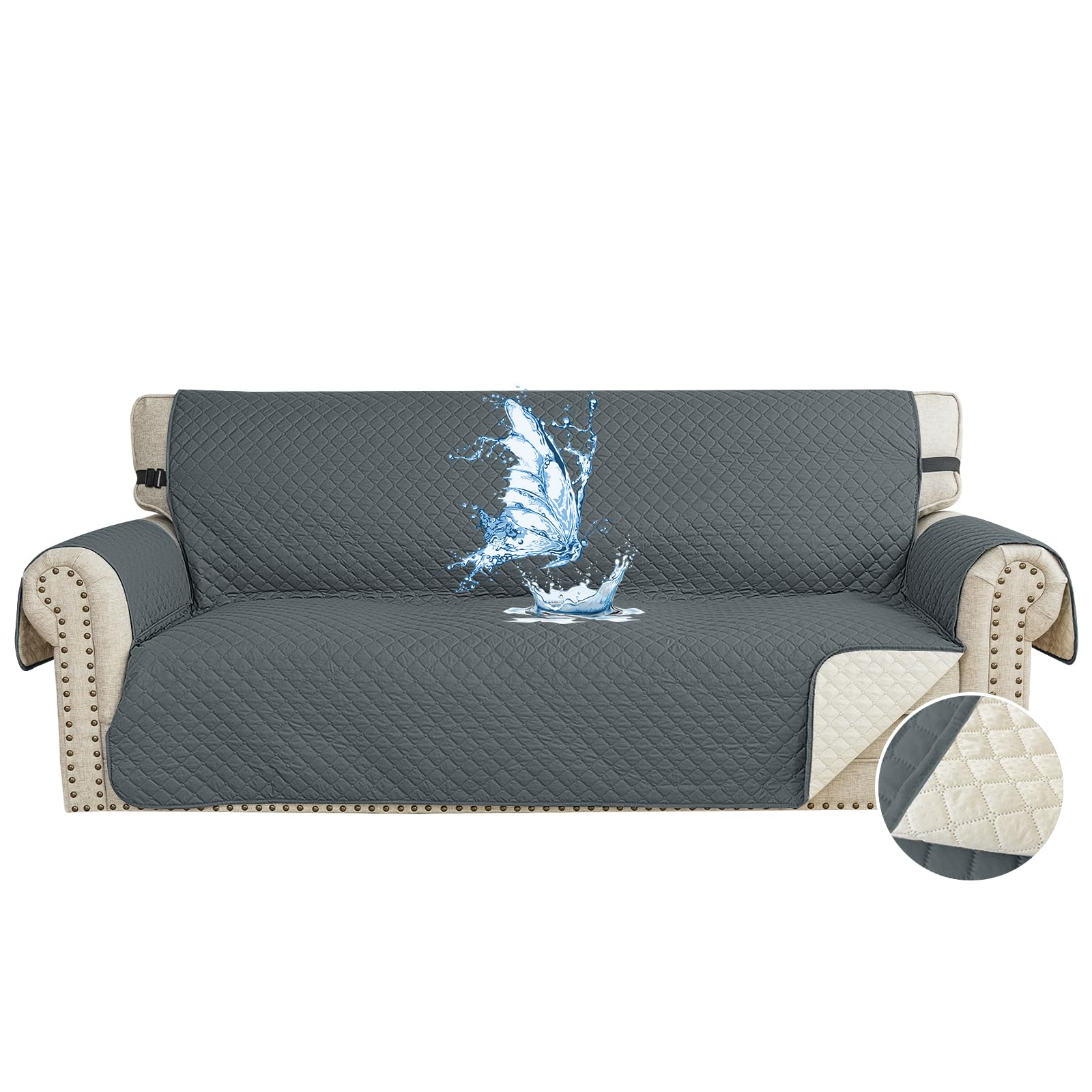 Waterproof Sofa Cover, 3 Seater Sofa Cover, Anti-Scratch Cats, Couch Cover, Non-Slip Stain, Universal, with Armrests, Washable, Dark Grey Global Recycled Standard Global Recycled Standard Global Recycled Standard