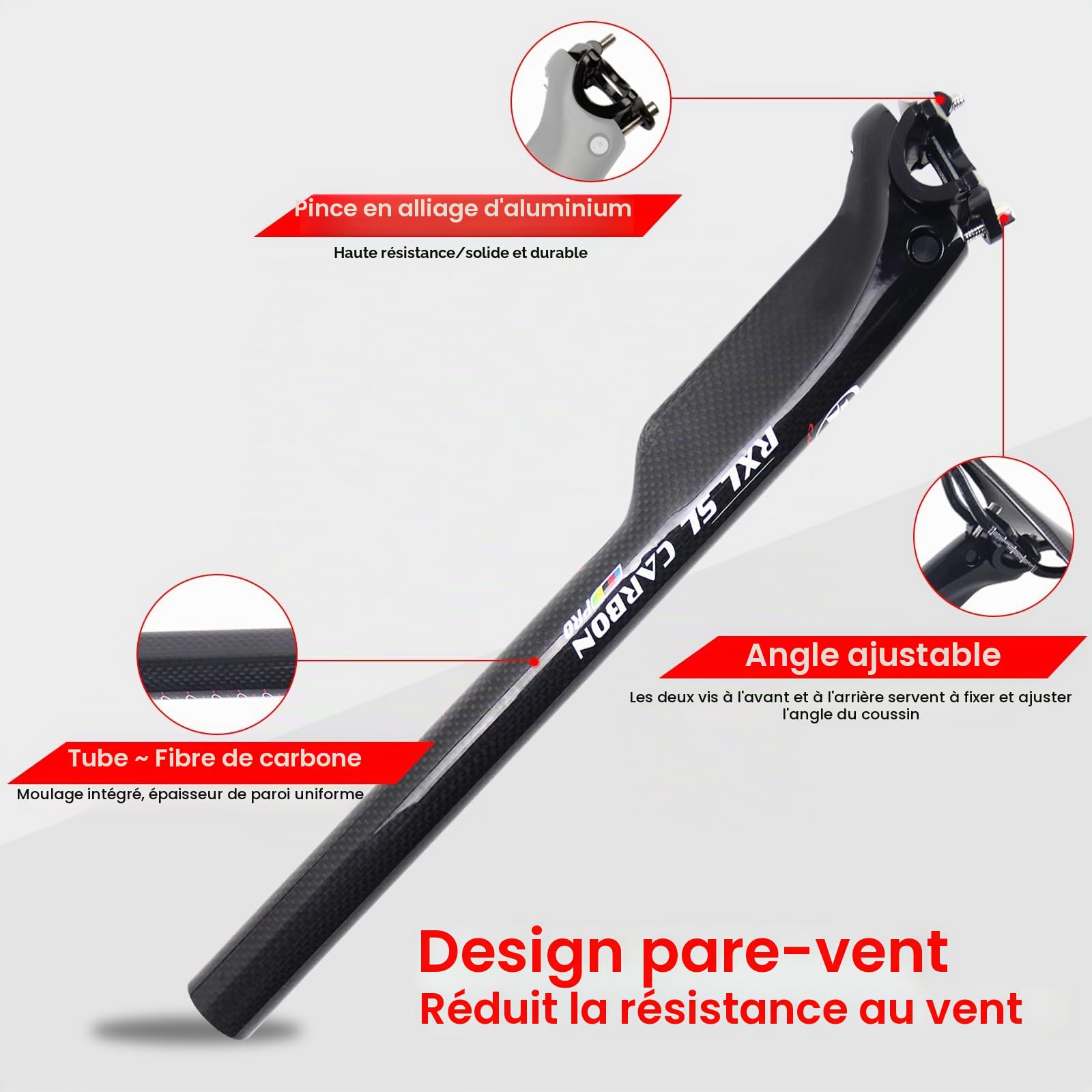 RXL SL Tige Selle Velo 27.2/30.8/31.6mm Tige de Selle Carbone VTT 3K Brillant/Mat