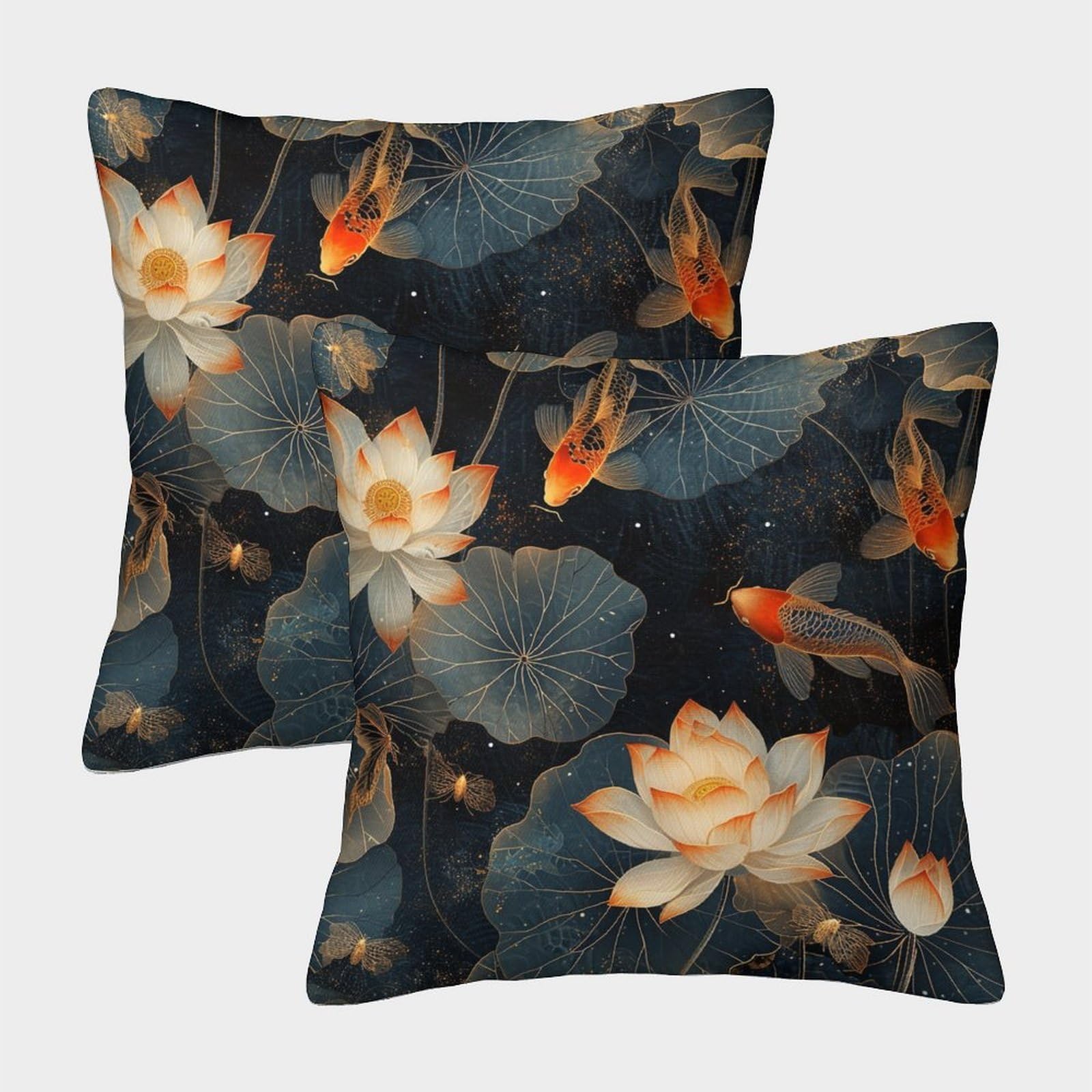 kaiyun 2 Pack Fluorescent Lotus, Carp Pillow Case 40x40cm Throw Pillow Case,Modern Decoration Pattern for Terrace Sofa Bedroom Indoor Outdoor Party