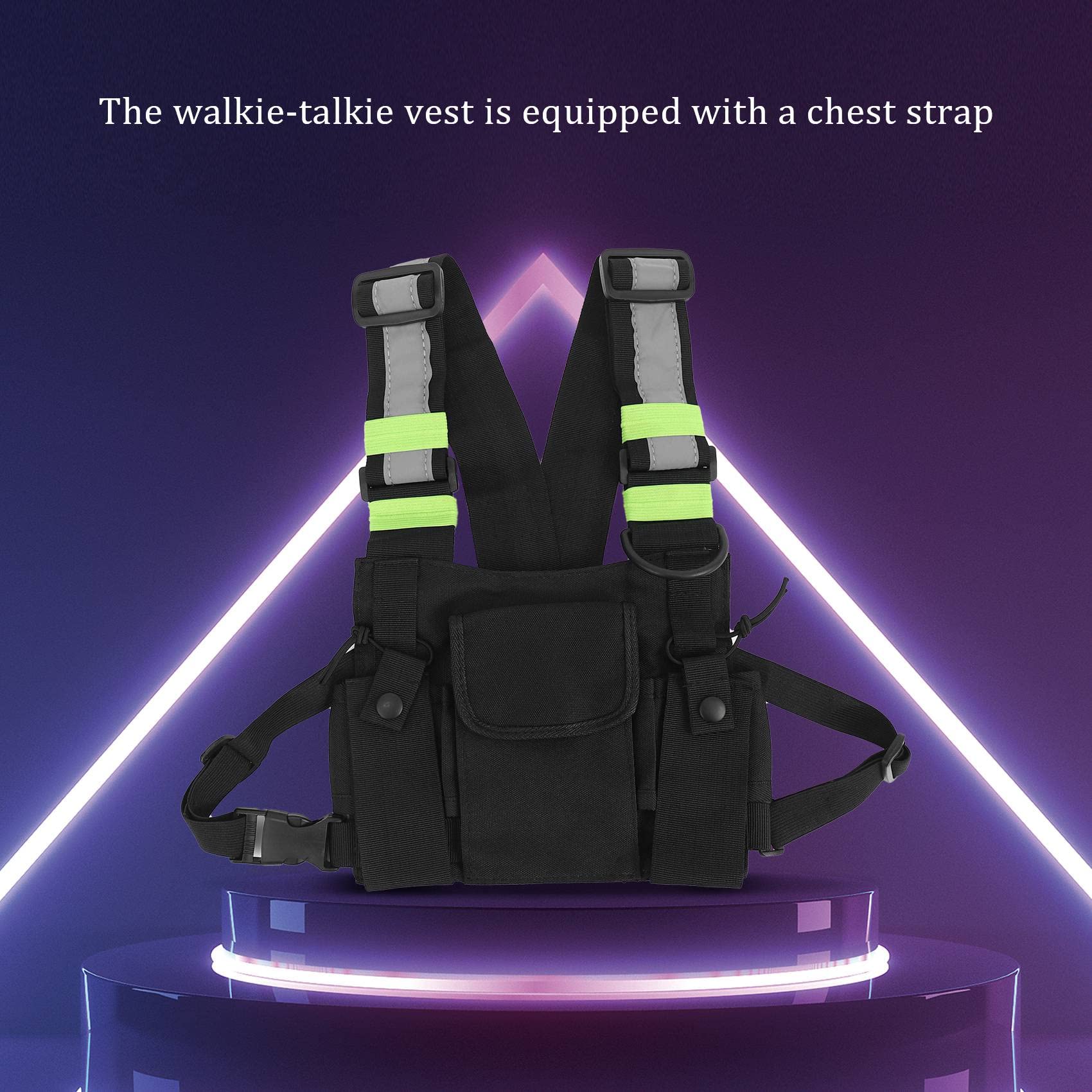 Radios De Poche Radio De Poitrine Harnais Poitrine Face Pack Pochette Etui Gilet greement Porter Etui pour 2 Voies Radio Talkie Walkie Applique a UV-5R Noir + Vert